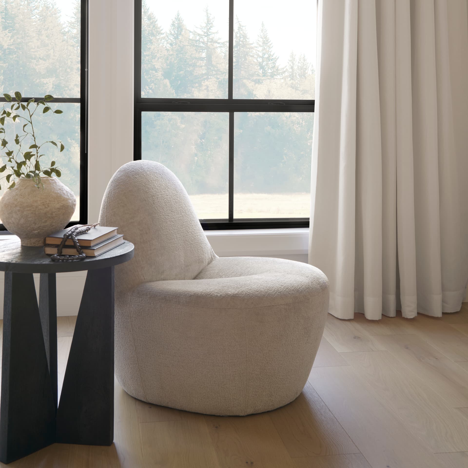 Beverly Beige Chenille Accent Chair — in a styled room