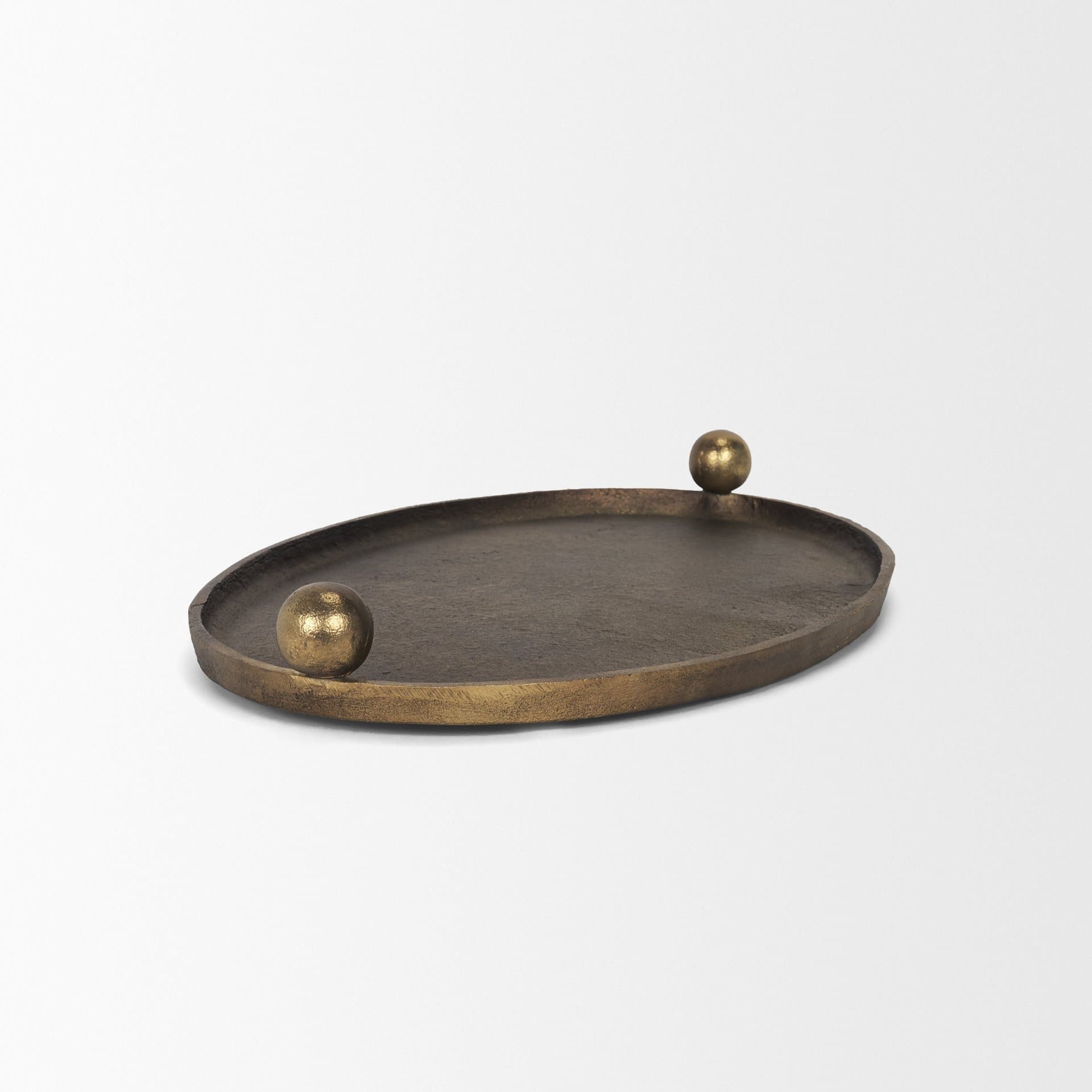 Jianna Small Oval Textured Antiqued Gold Metal Tray with Handles — product photograph