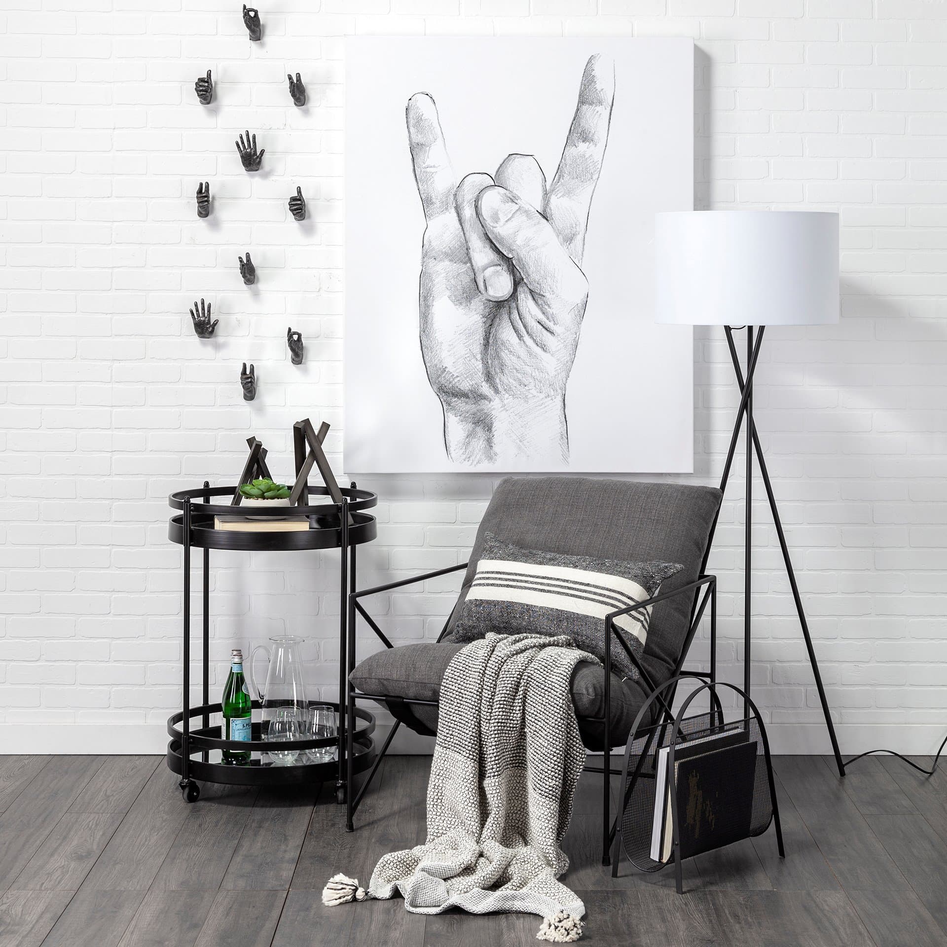 Ambrose 20.0L x 20.0W x 61.8H Black Metal W/White Fabric Shade Floor Lamp — product photograph