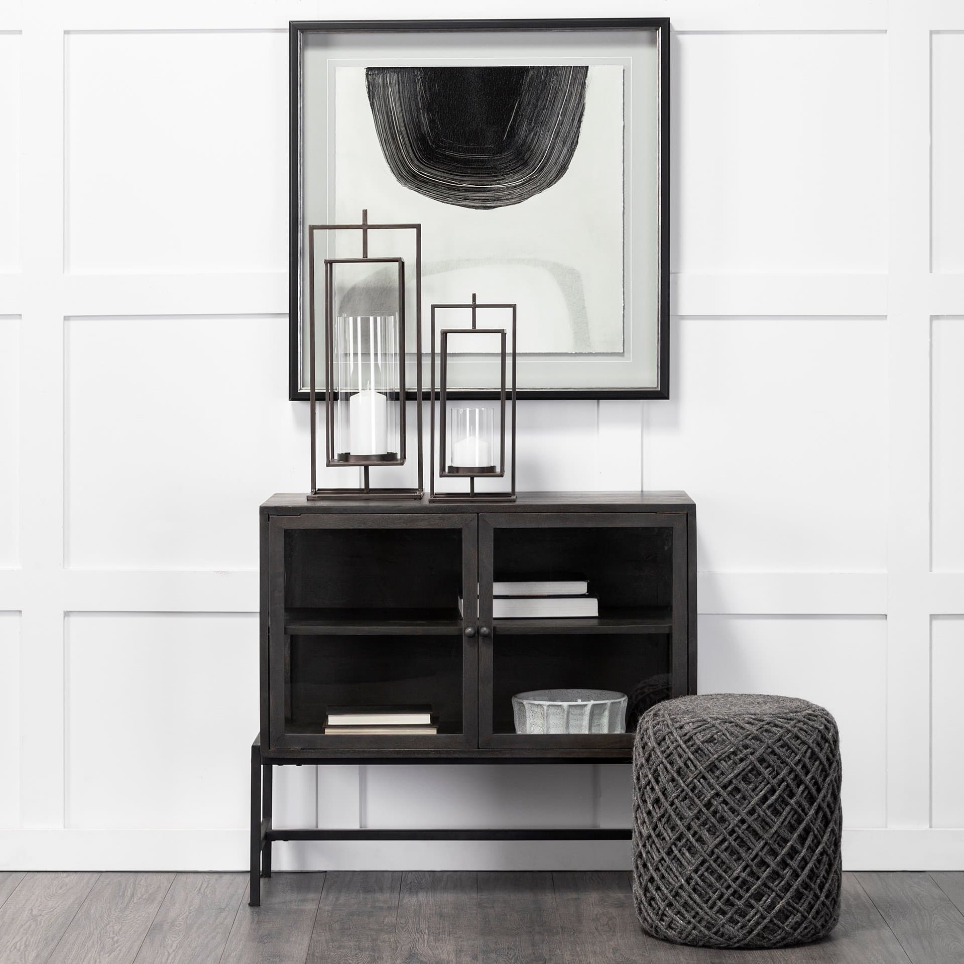 Albus I Large Black Metal Rectangular Table Candle Holder — in a styled room
