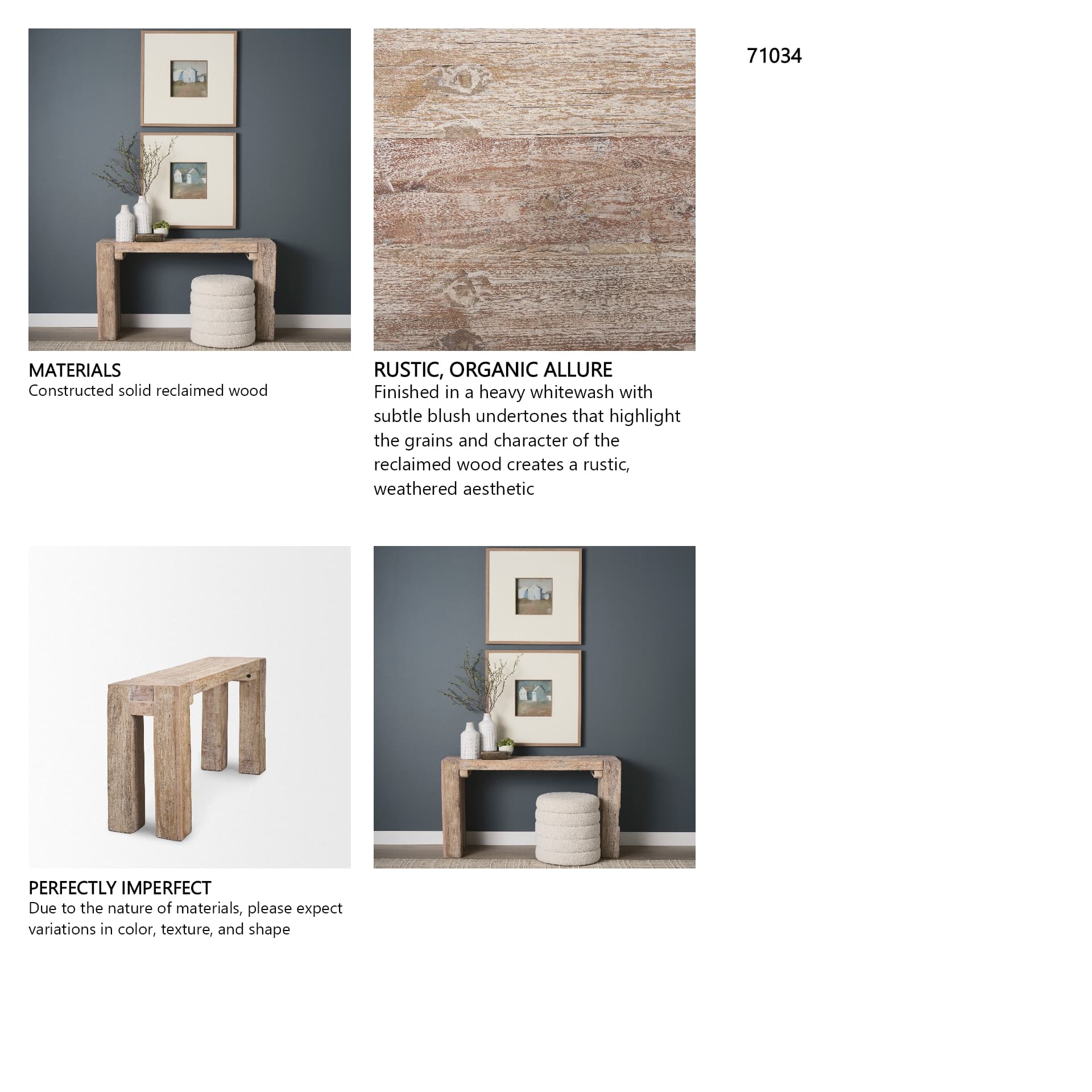McArthur Whitewash Reclaimed Wood Console Table — in a styled room