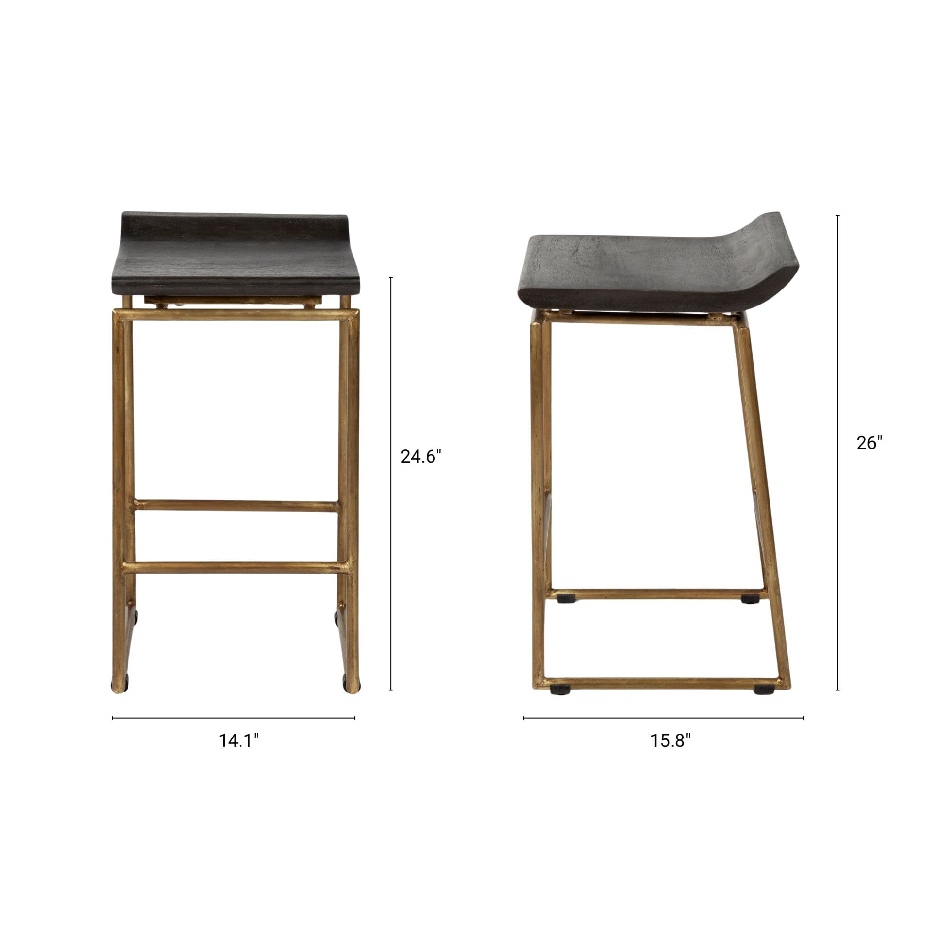 Givens Backless 26in Seat Counter Stool | Brown Wood w/ Gold Metal — product photograph