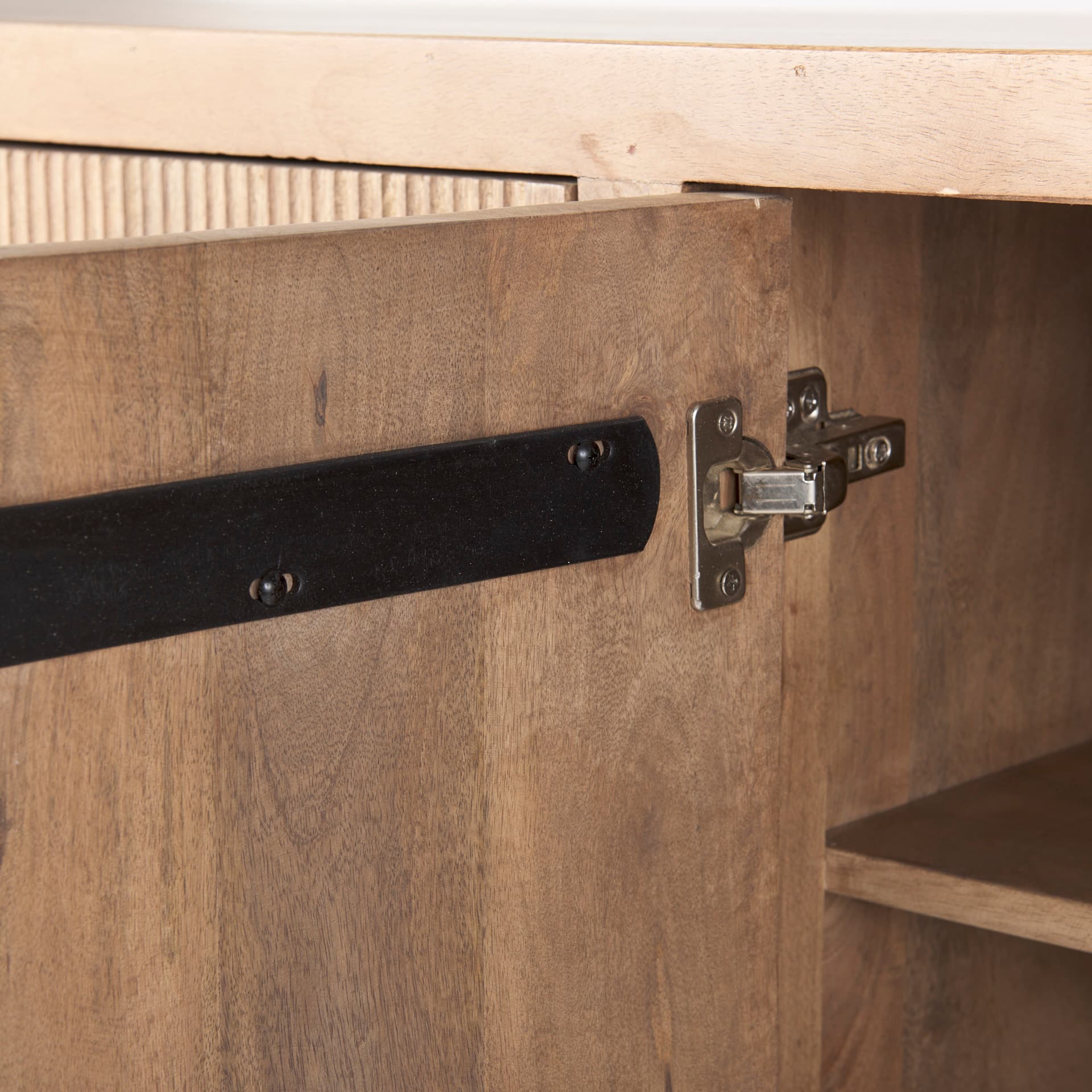 Cairo 78x19 Brown Solid Wood Black Metal Base 4 Door Cabinet Sideboard — product photograph