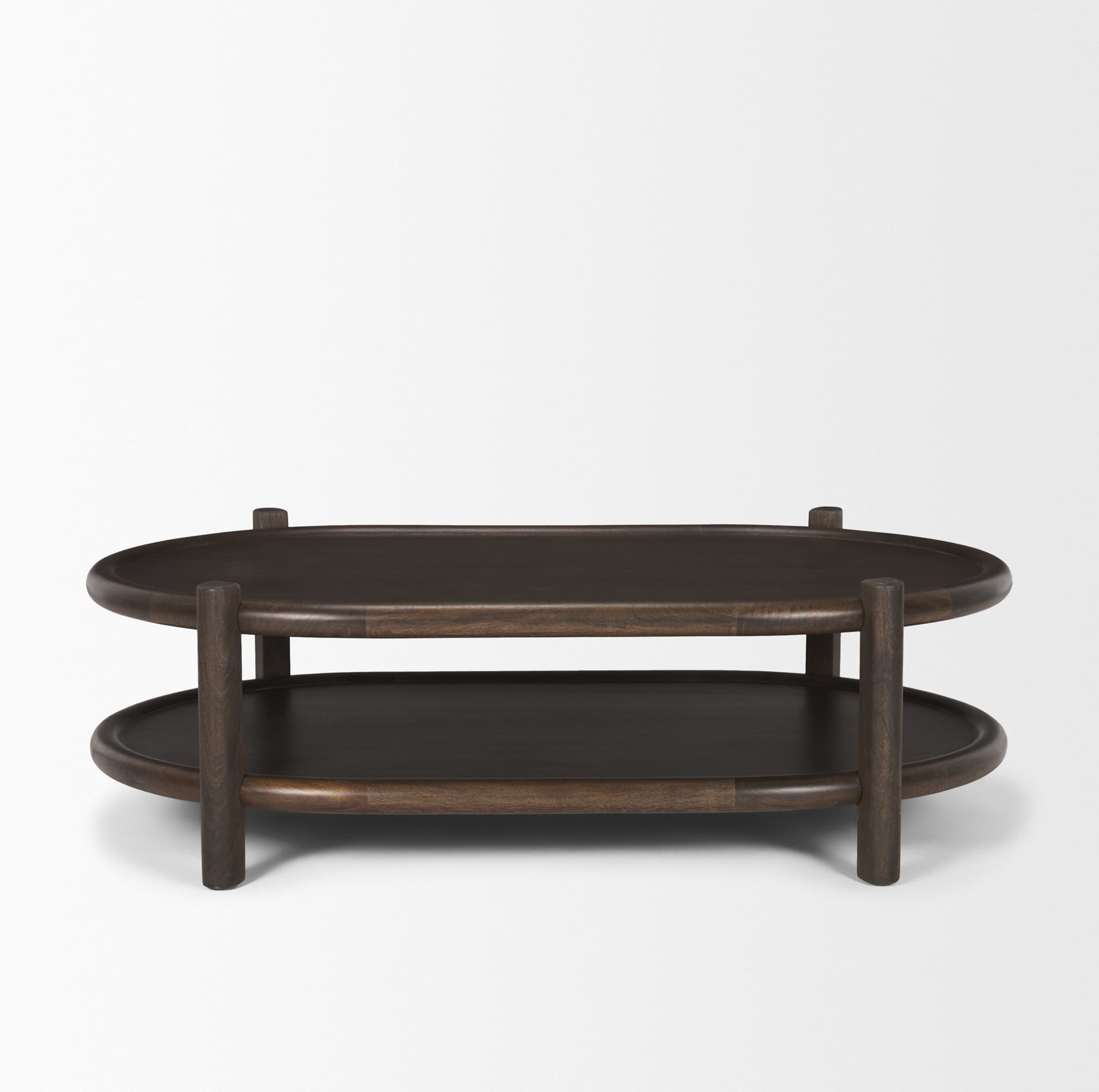 Romi Dark Brown Wood w/ Bottom Shelf Oval Coffee Table — product photograph