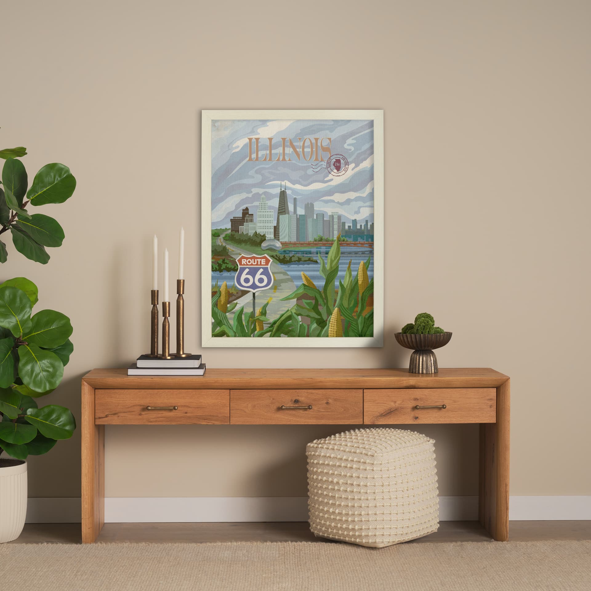 Illinois Go USA (L) by Mercana Studio a Hand Embellished Decograph Framed Art Print — in a styled room
