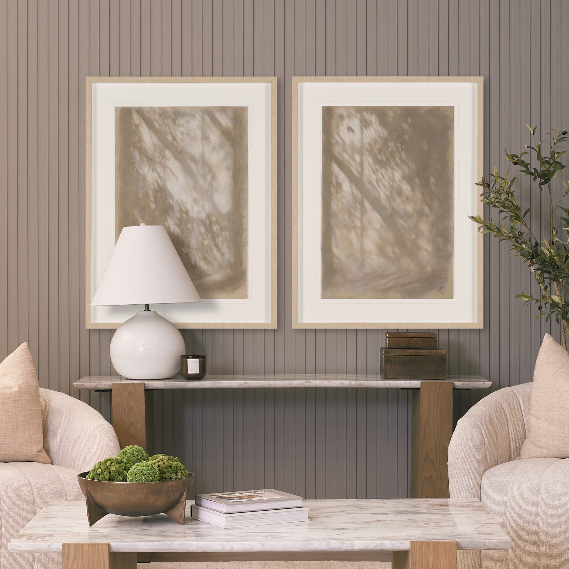 Passing Shadows II by Mercana Studio Framed Artwork Matted under Glass — in a styled room