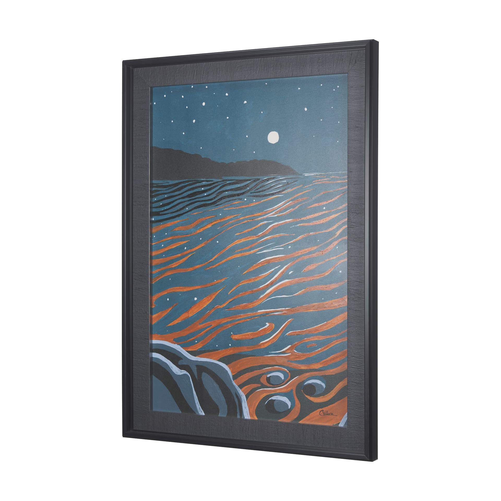 Sea bay at night II by Mercana Studio a Hand Embellished Textured Framed Art Print — product photograph