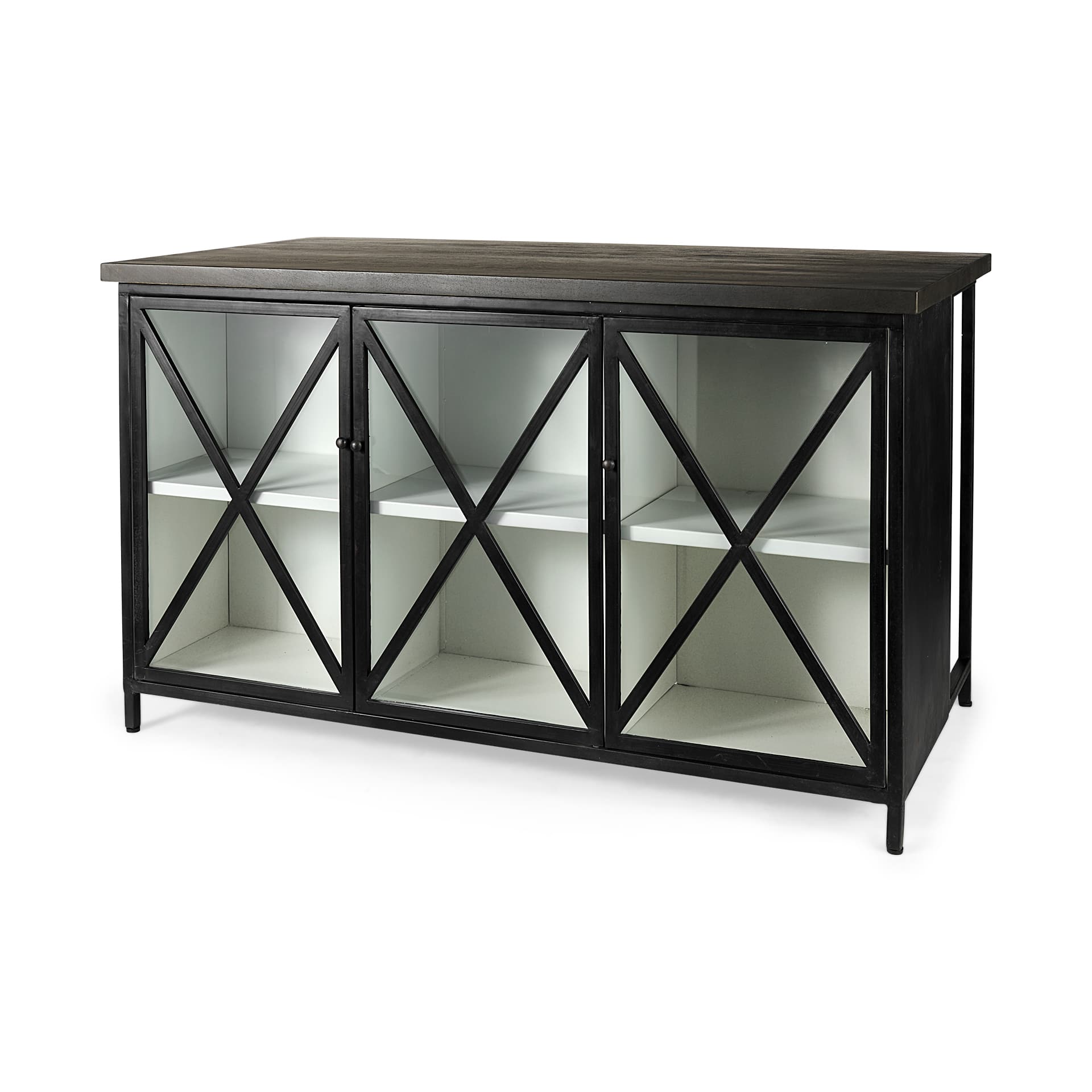 Dimitra 62.0L x 32.0W x 36.0H Dark Iron W/Glass Doors Kitchen Island — product photograph