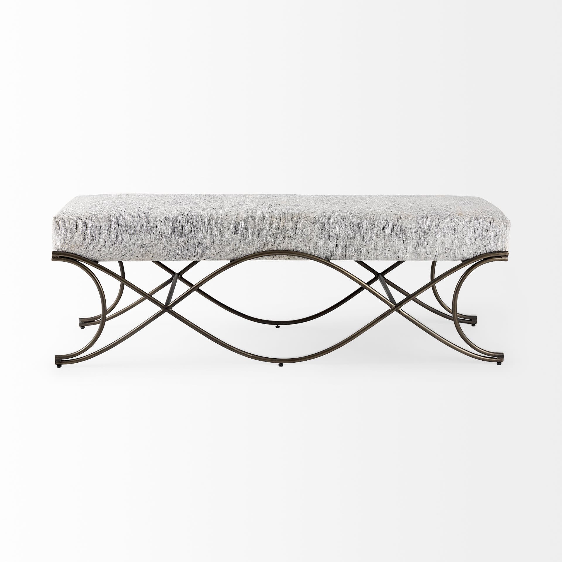 Ayla 55L x 17.6W x 18H Dark Gray Fabric Seat W/ Dark Nickel Metal Frame Bench — product photograph