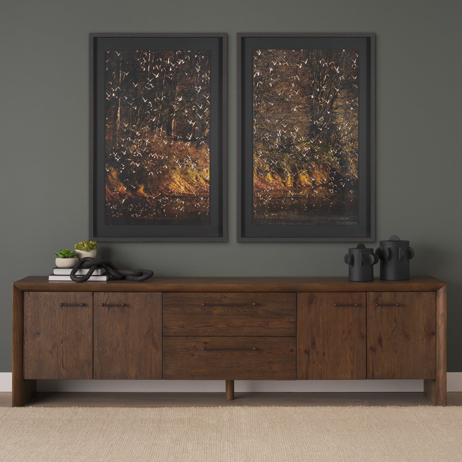 Gilded Flight by Chad Mackay Textured Framed Photo Print Matted under Glass (Set of 2) — in a styled room