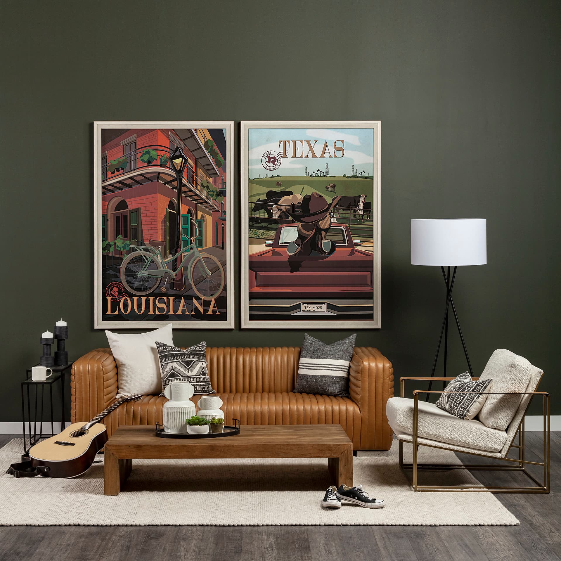 Louisiana Go USA (L) by Mercana Studio a Hand Embellished Decograph Framed Art Print — in a styled room