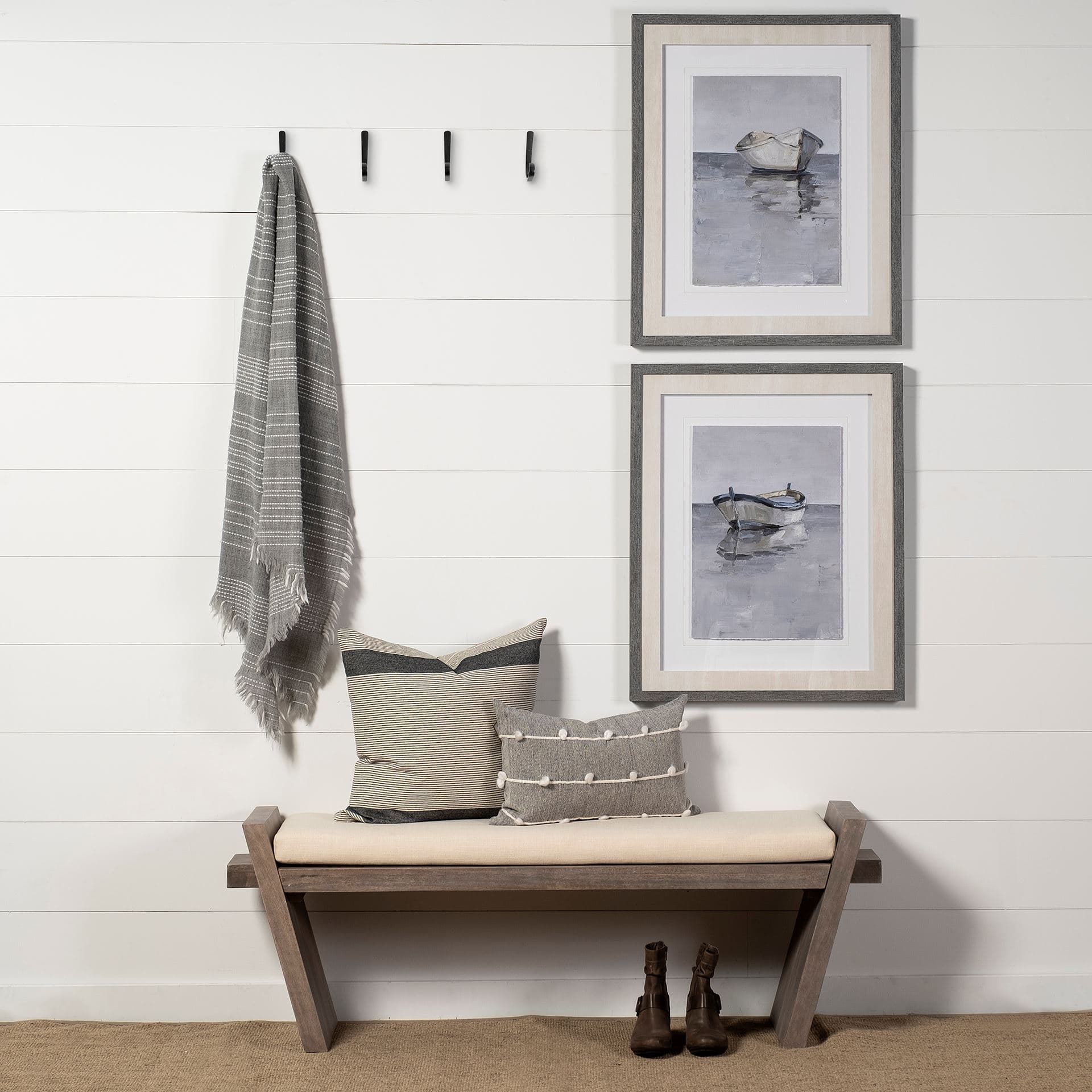 Boat on the Horizon I by Ethan Harper Hand Embellished Textured Framed Art Print Matted under Glass — in a styled room