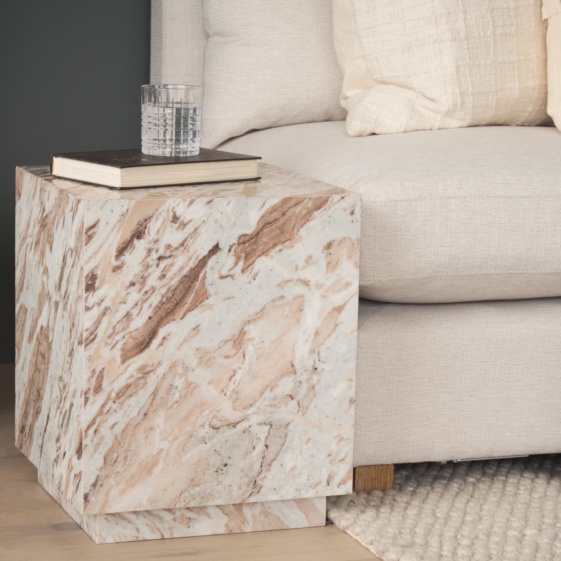 Matteo Solid Pink Marble Square Side Table — product photograph
