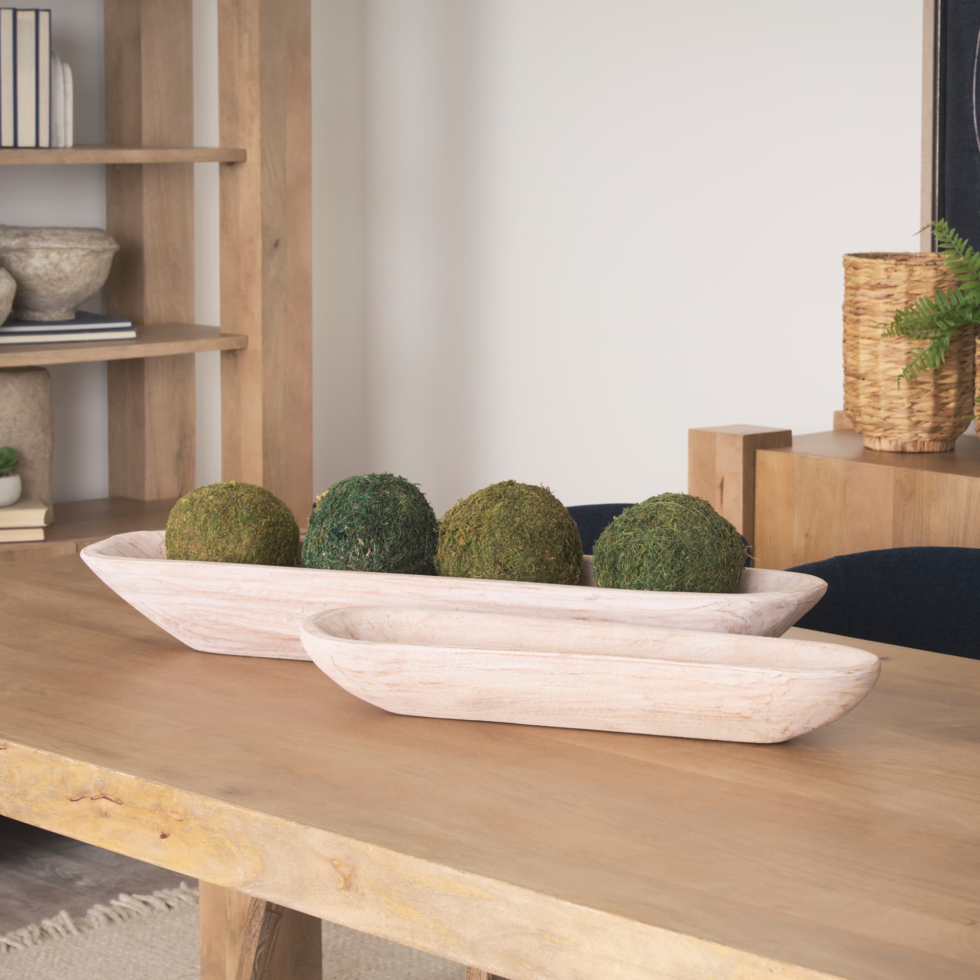 Athena Set of 2 Extra Large Light-Wash Reclaimed Wood Trays — in a styled room
