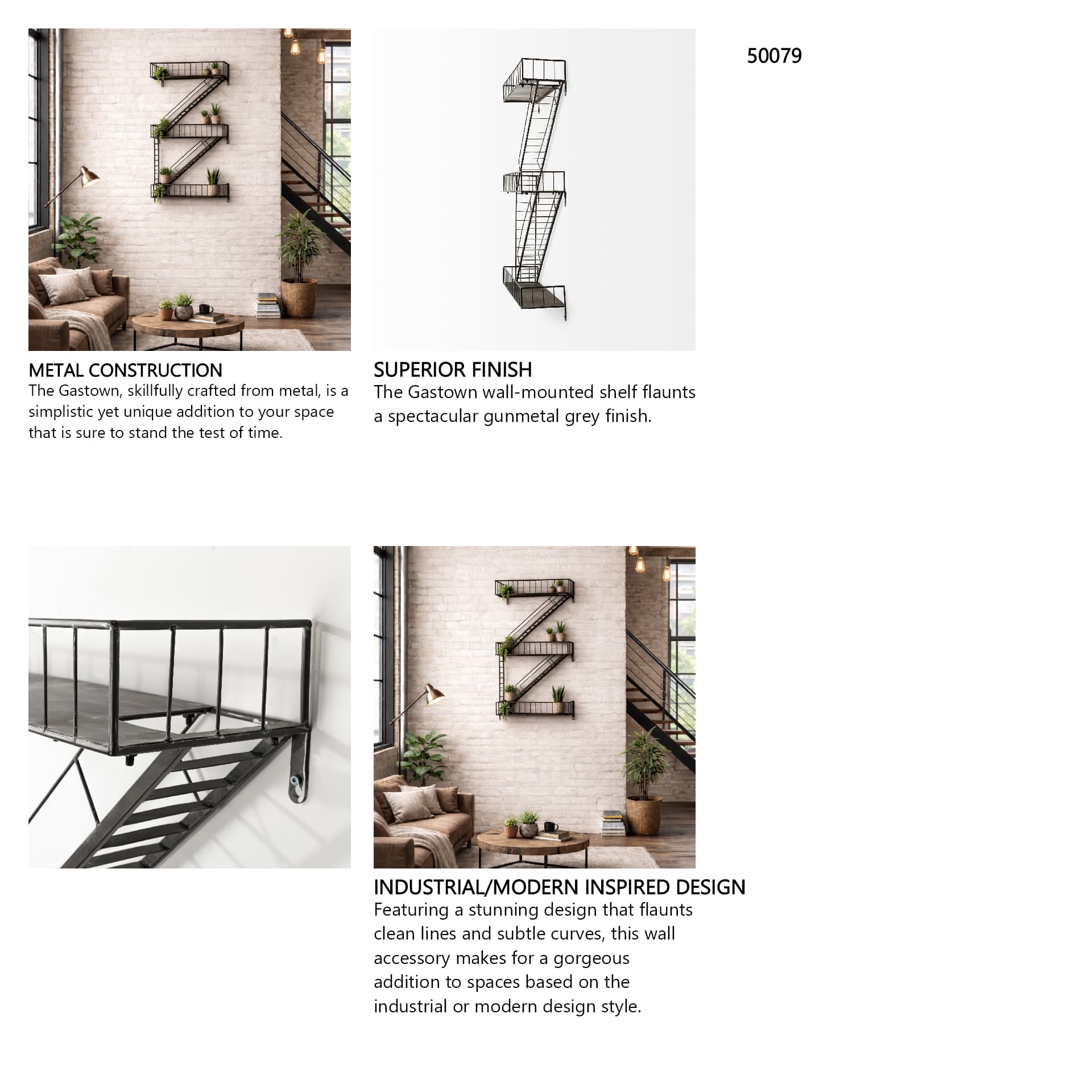 Gastown 42H Wall Mounted Fire Escape Shelf — in a styled room