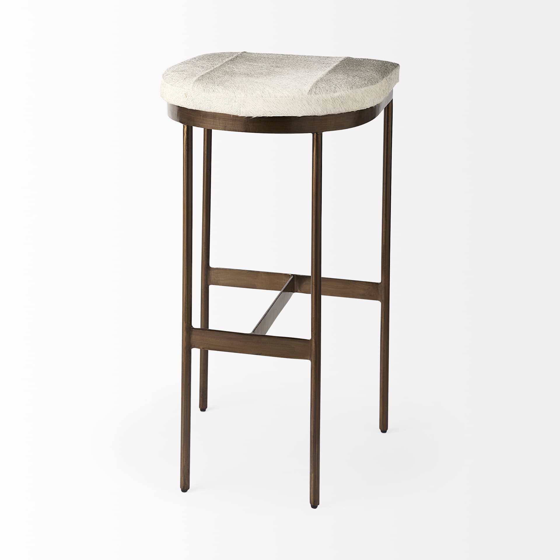 Millie Backless 30in Seat Bar Stool | Gray Hair-On-Hide w/ Gold Metal — product photograph
