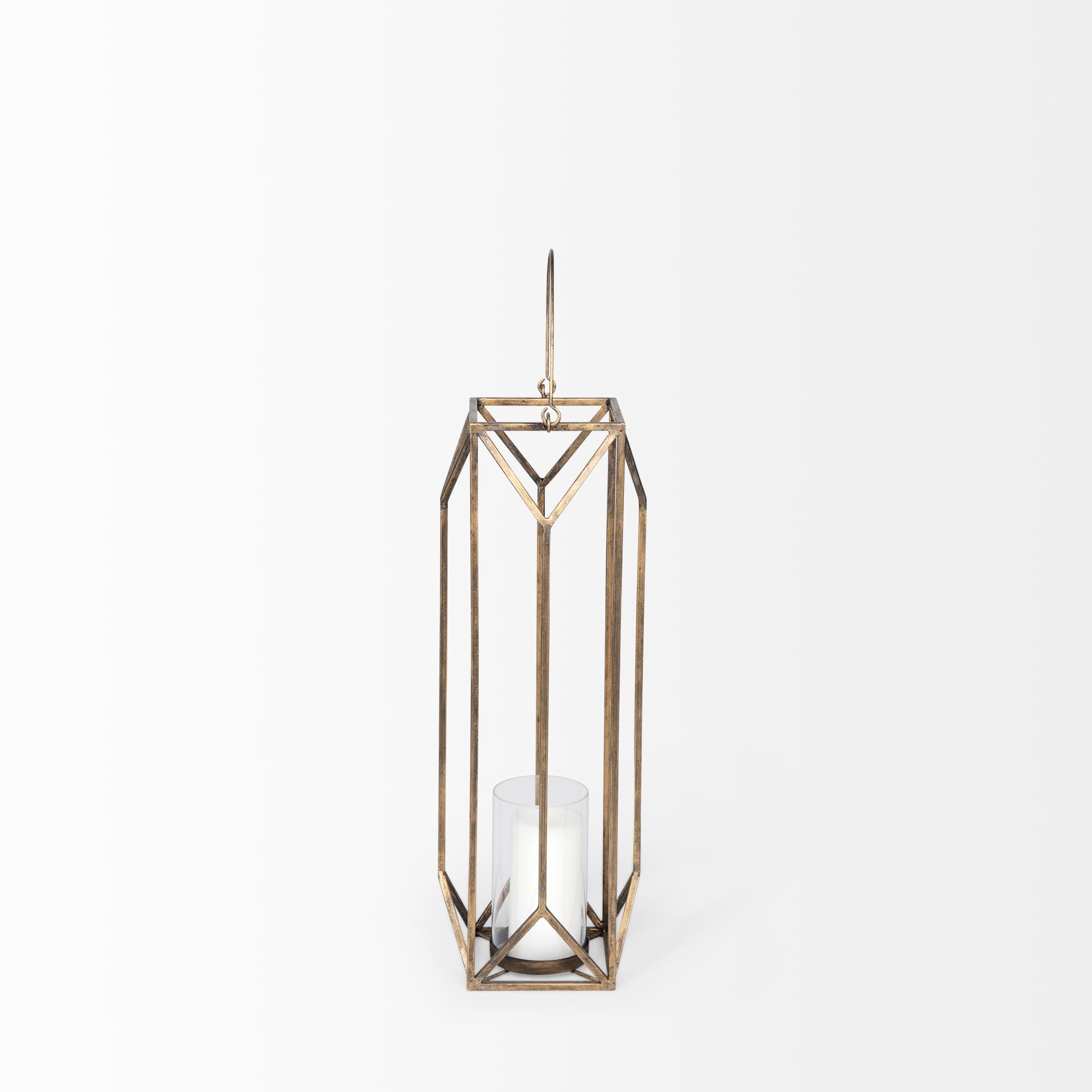 Ivy Small Gold Metal Geometric Cage Candle Holder Lantern — product photograph