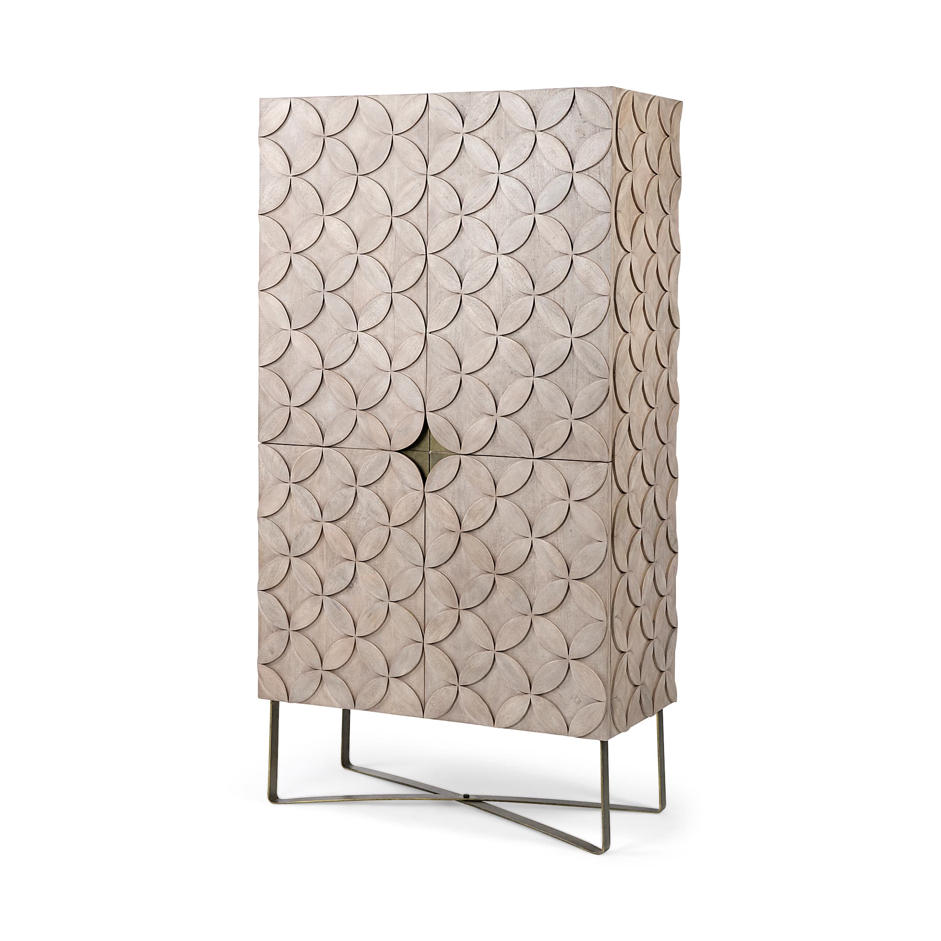 Excelsior II 68.1" H Light Brown Wood Gold Iron Base Storage Cabinet — product photograph