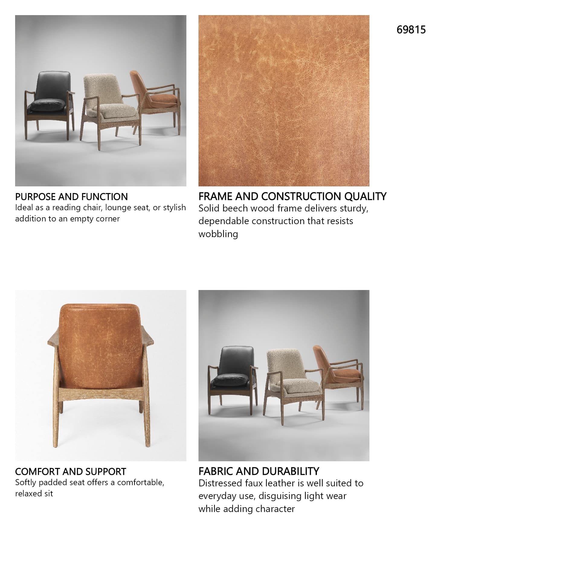 Westan Cognac Faux Leather W/Medium Brown Wood Accent Chair — in a styled room