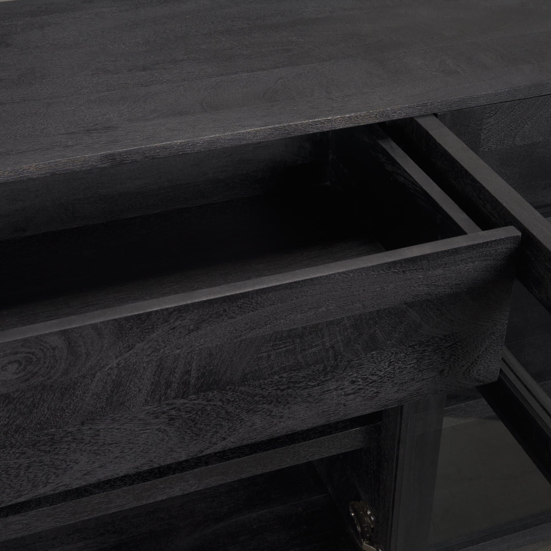 Suri Black Wood w/ Glass 4-Door Closed Sideboard — product photograph