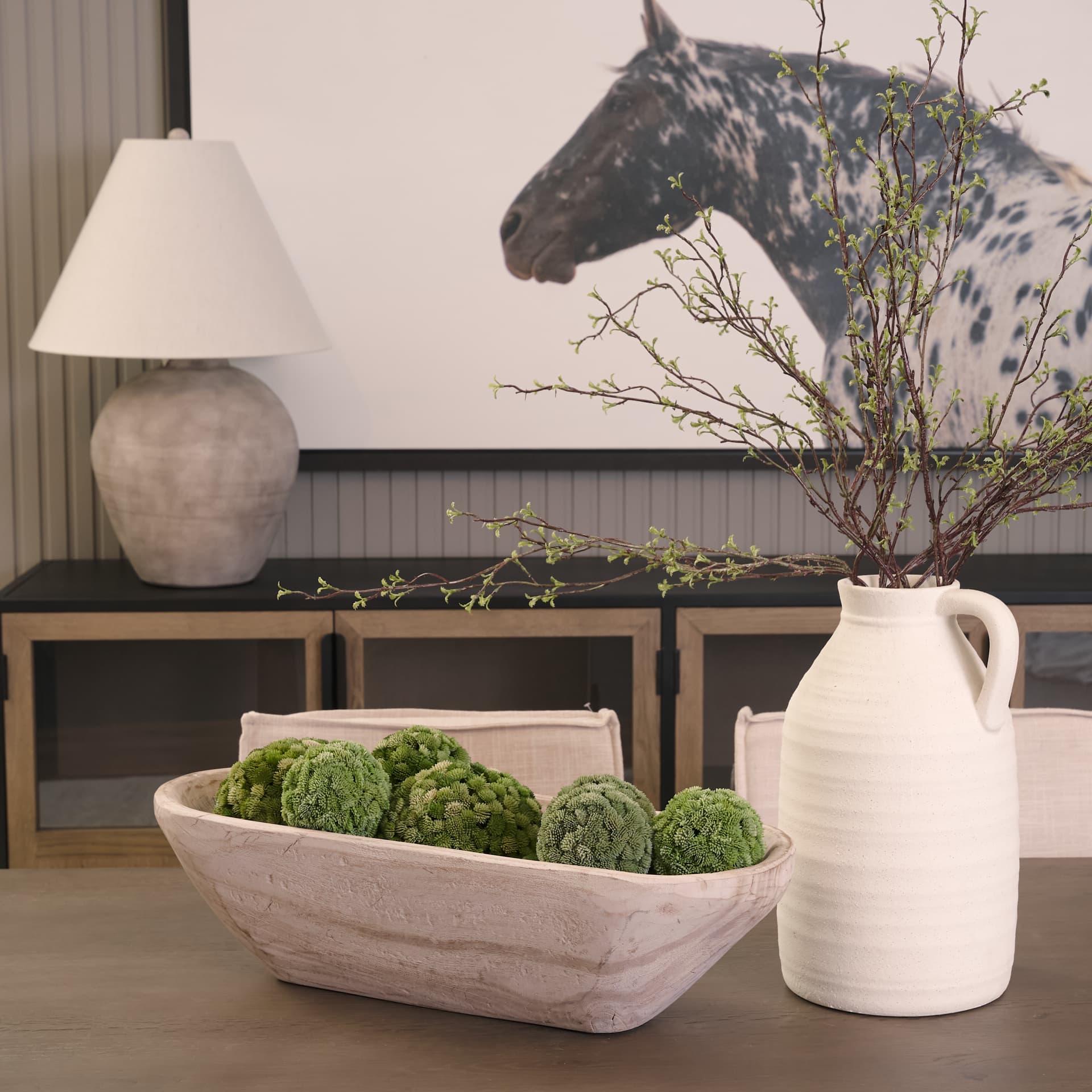 Athena Extra Large Oblong Light-Wash Reclaimed Wood Bowl — in a styled room