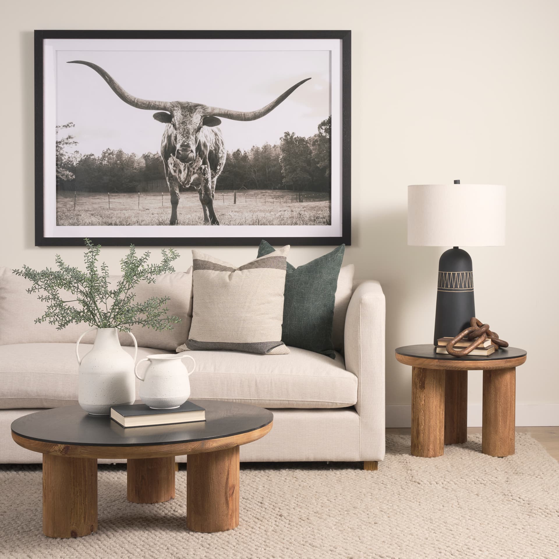 Longhorn Last Call BW by Nathan Larson Hand Embelished Textured Framed Photo Art Print Matted under — in a styled room
