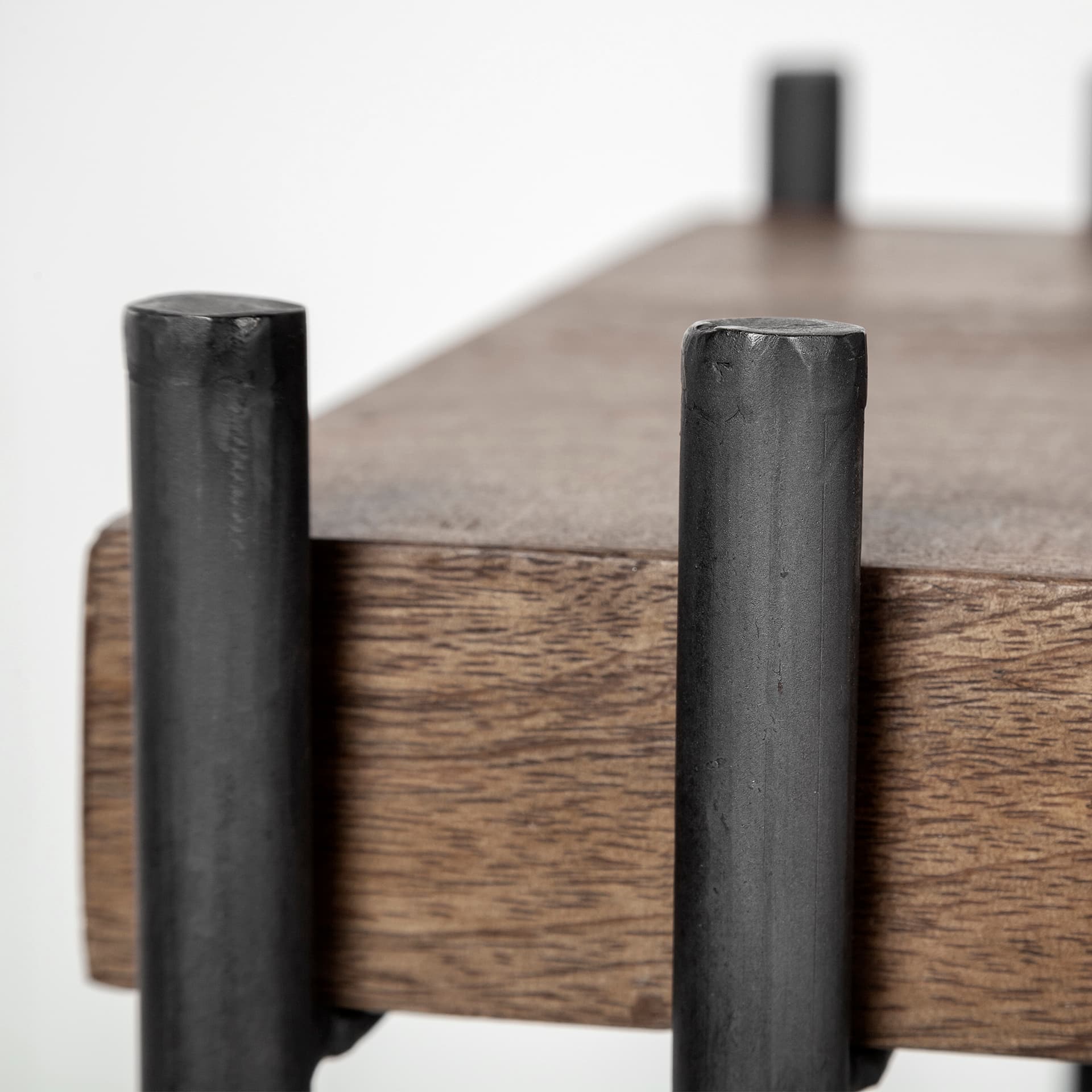Maddox 16L x 13.5W x 27H Medium Brown Wood w/ Black Metal C-shaped End/Side Table — product photograph