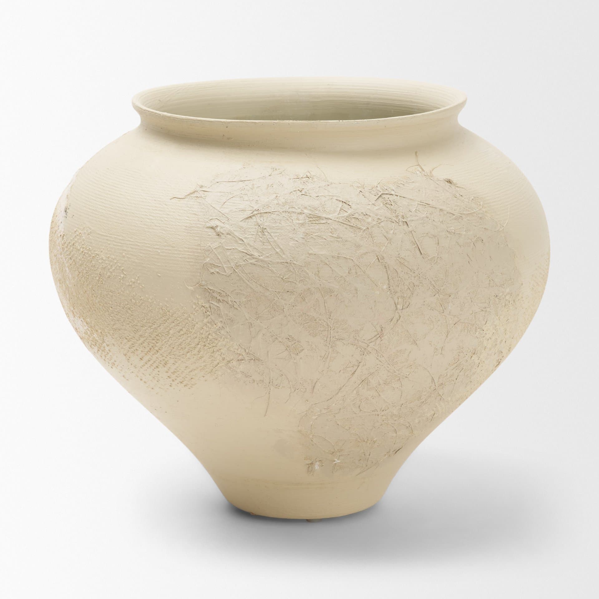 Velo Cream w/White Hand-Painted Terracotta Decorative Vase — product photograph