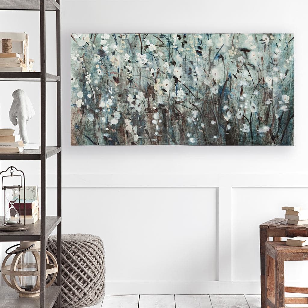 White Blooms with Navy II (MC) by Mercana Studio a Hand Embellished Textured Canvas — product photograph