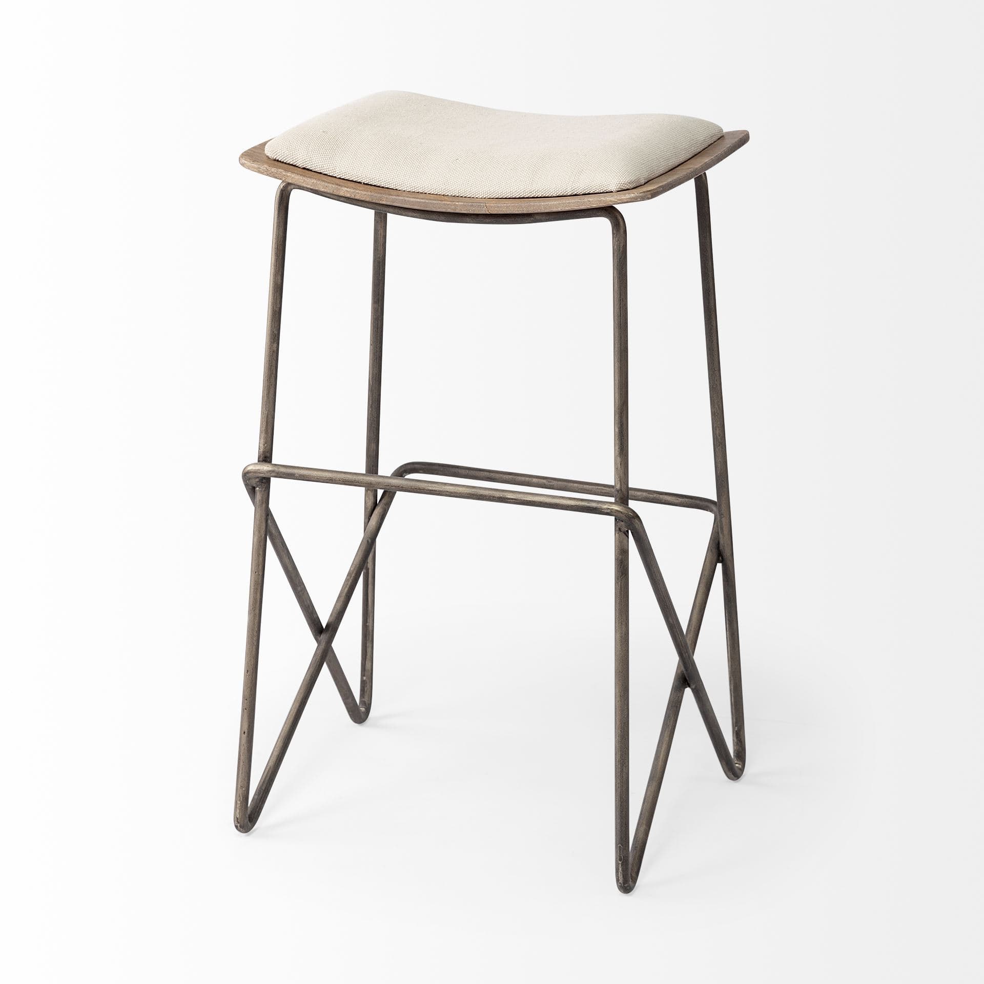Katniss Backless 26in Seat Counter Stool | Cream Fabric w/ Gold Metal — product photograph