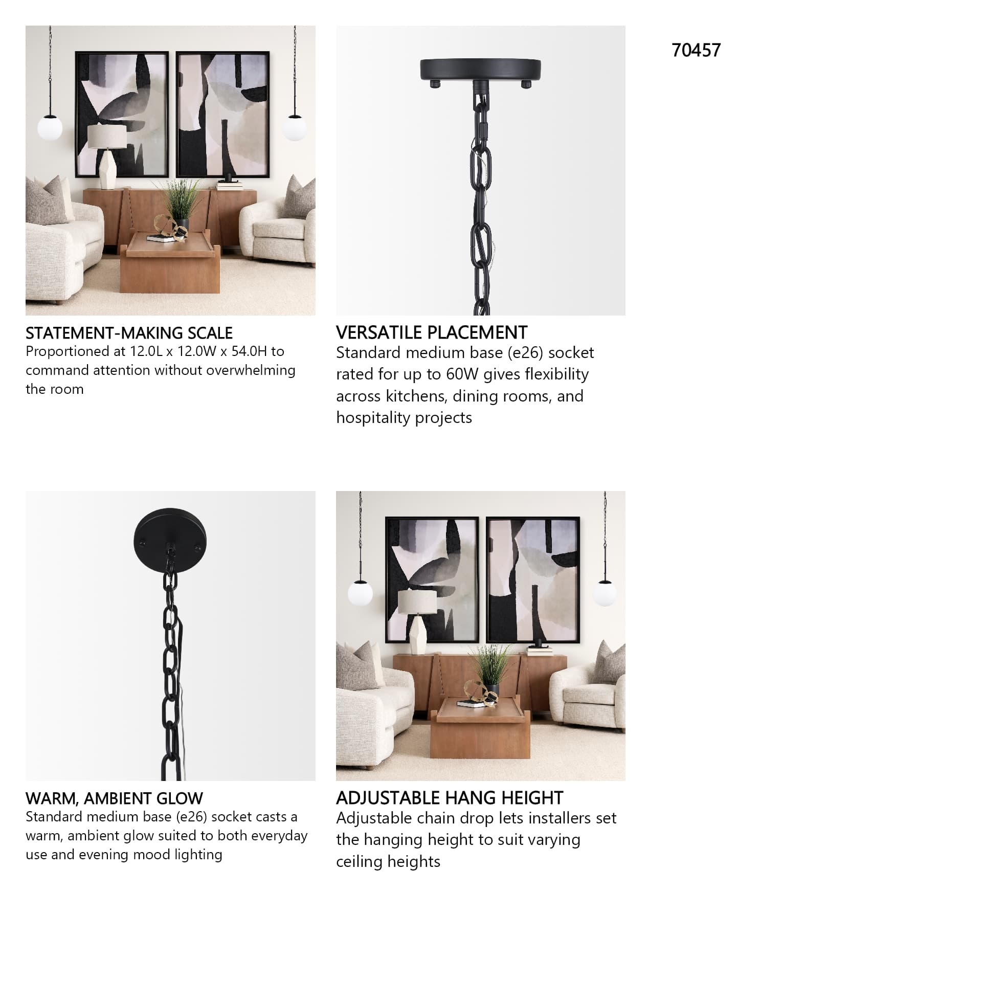 Edie Matte Black Metal w/ Frosted Glass Globe 1-Light Pendant — in a styled room