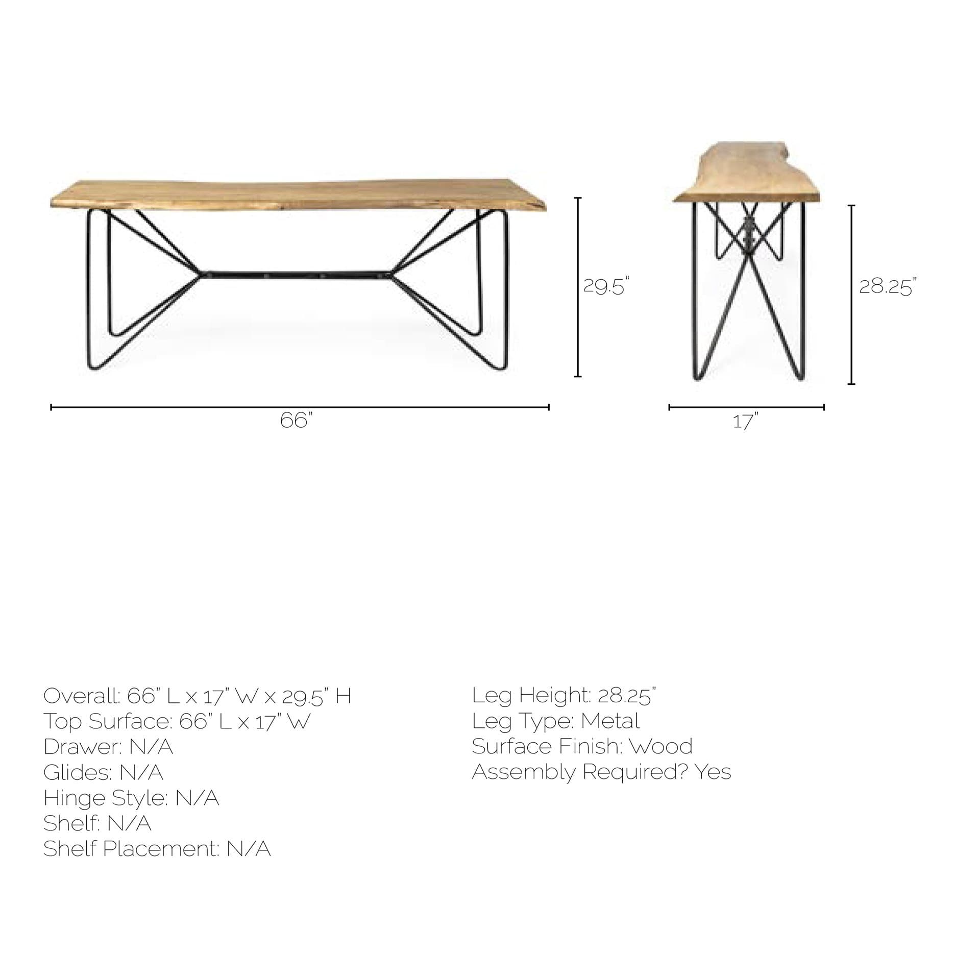 Papillion I 66L x 16W Blonde Wood and Iron Console Table — product photograph