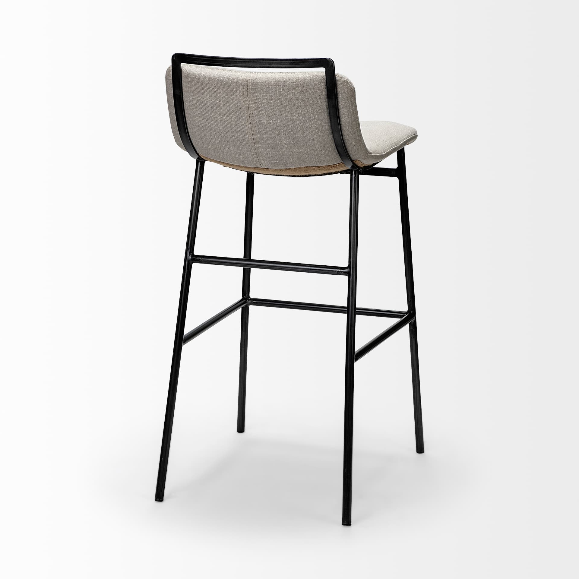 Kavalan Low Back 28.5in Seat Bar Stool | Beige Fabric w/ Gray Metal — product photograph