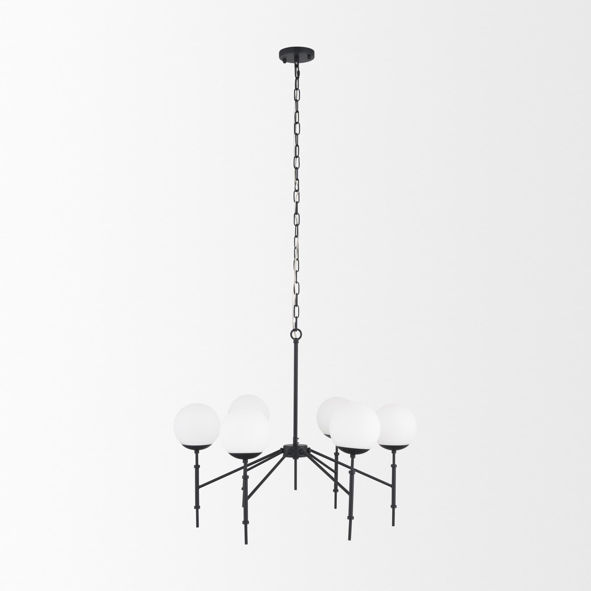 Edie Matte Black Metal w/ Frosted Glass Globes 6-Light Chandelier — product photograph