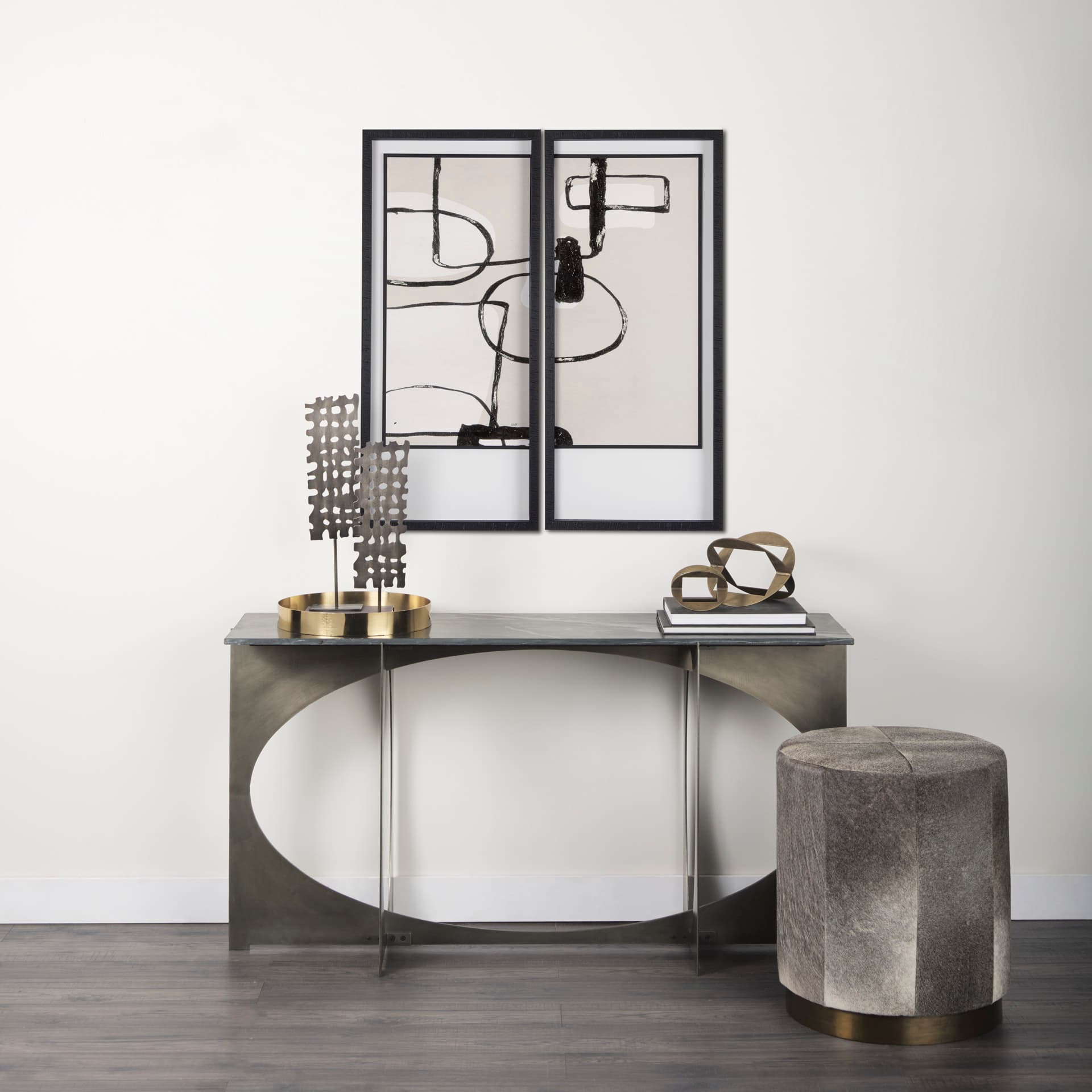 Neutral Shapes II by Mercana Studio a Hand Embellished Textured Framed Art Print Matted under Glass — in a styled room