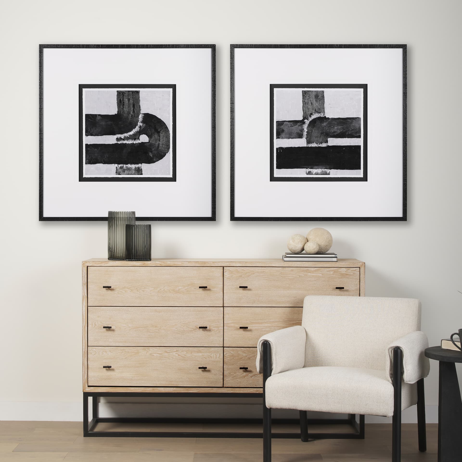Pipes I by Chase a Hand Embellished Textured Framed Art Print Matted under Glass — in a styled room