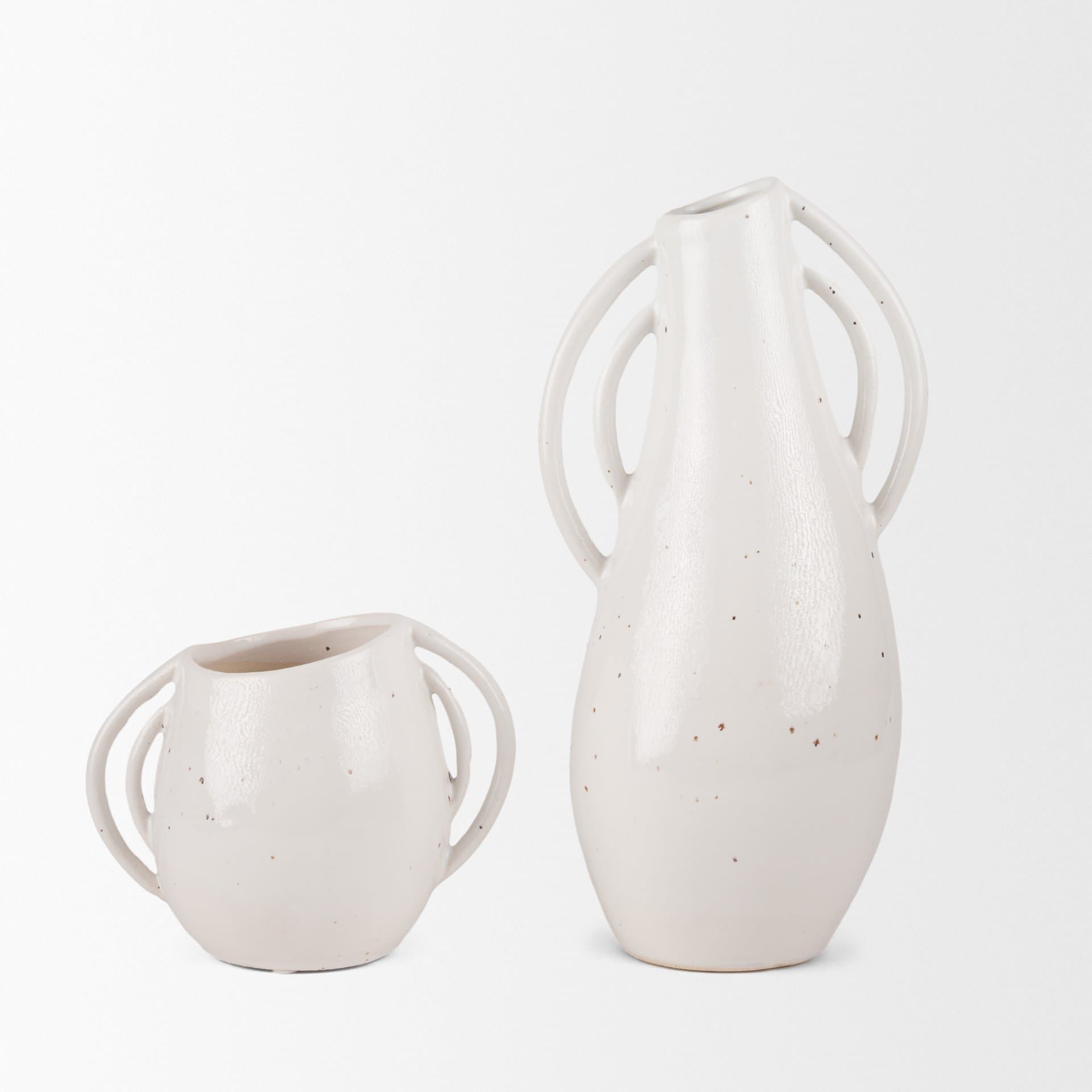 Urvi Short Off White Speckled Asymmetrical Ceramic Vase — product photograph