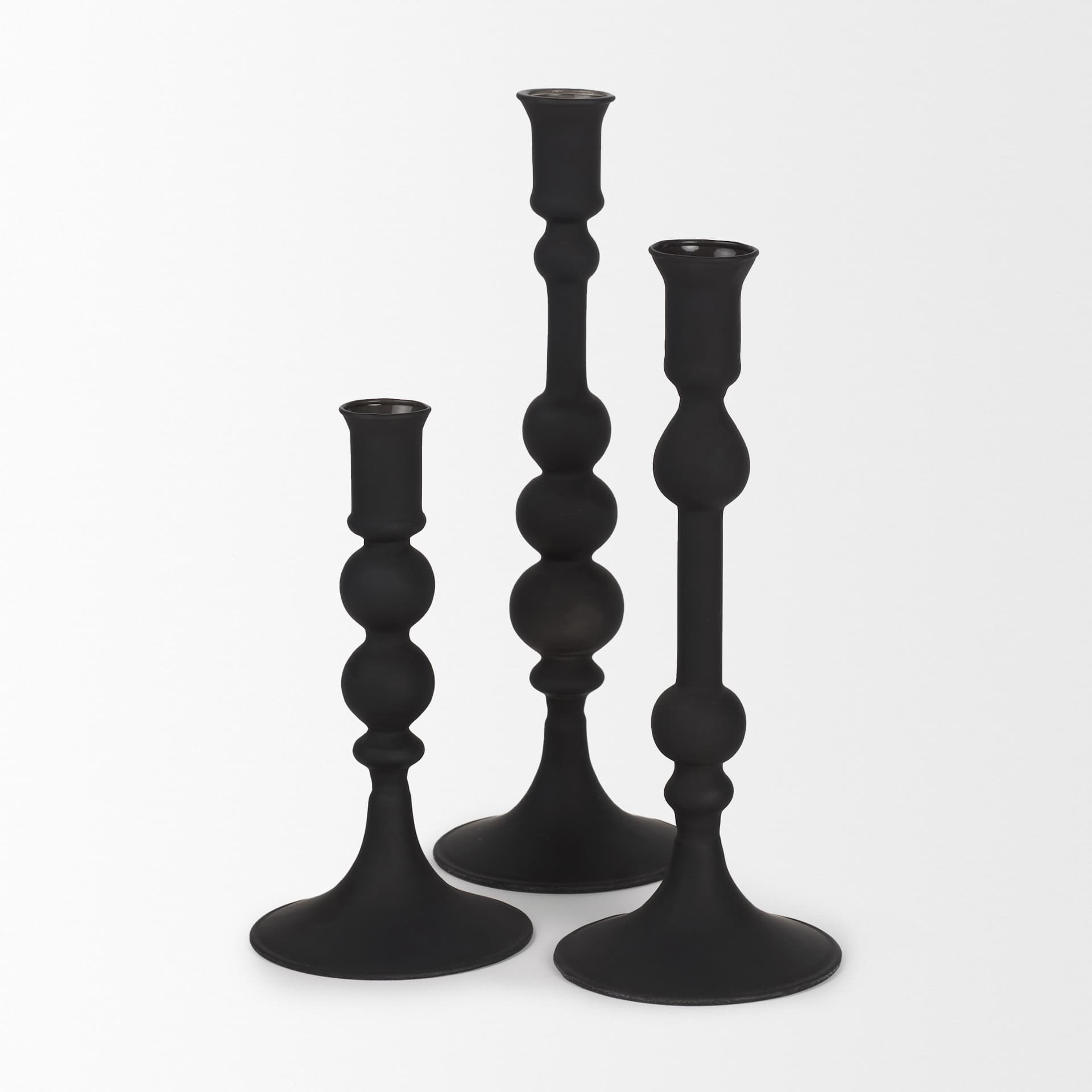 Haute Medium Matte Black Blown Glass Candlestick — product photograph