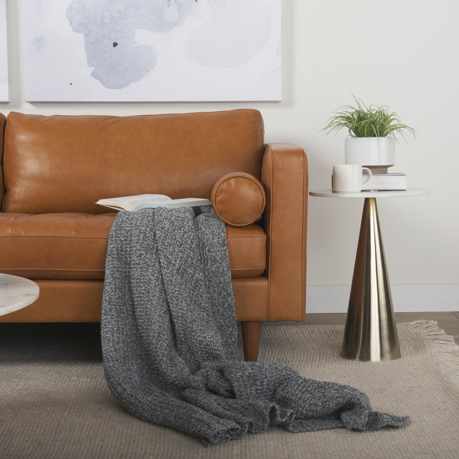 Svend 88.0L x 38.0W x 34.0H Tan Leather Sofa — product photograph