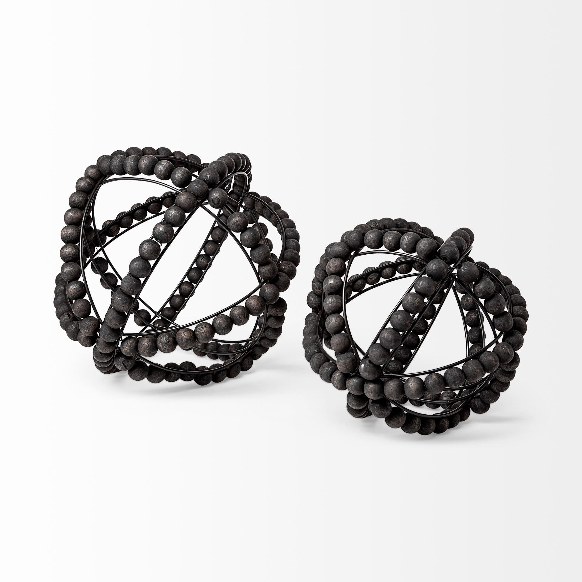 Earnhardt I Small 9L x 9W Black Wooden Beaded Orb — product photograph