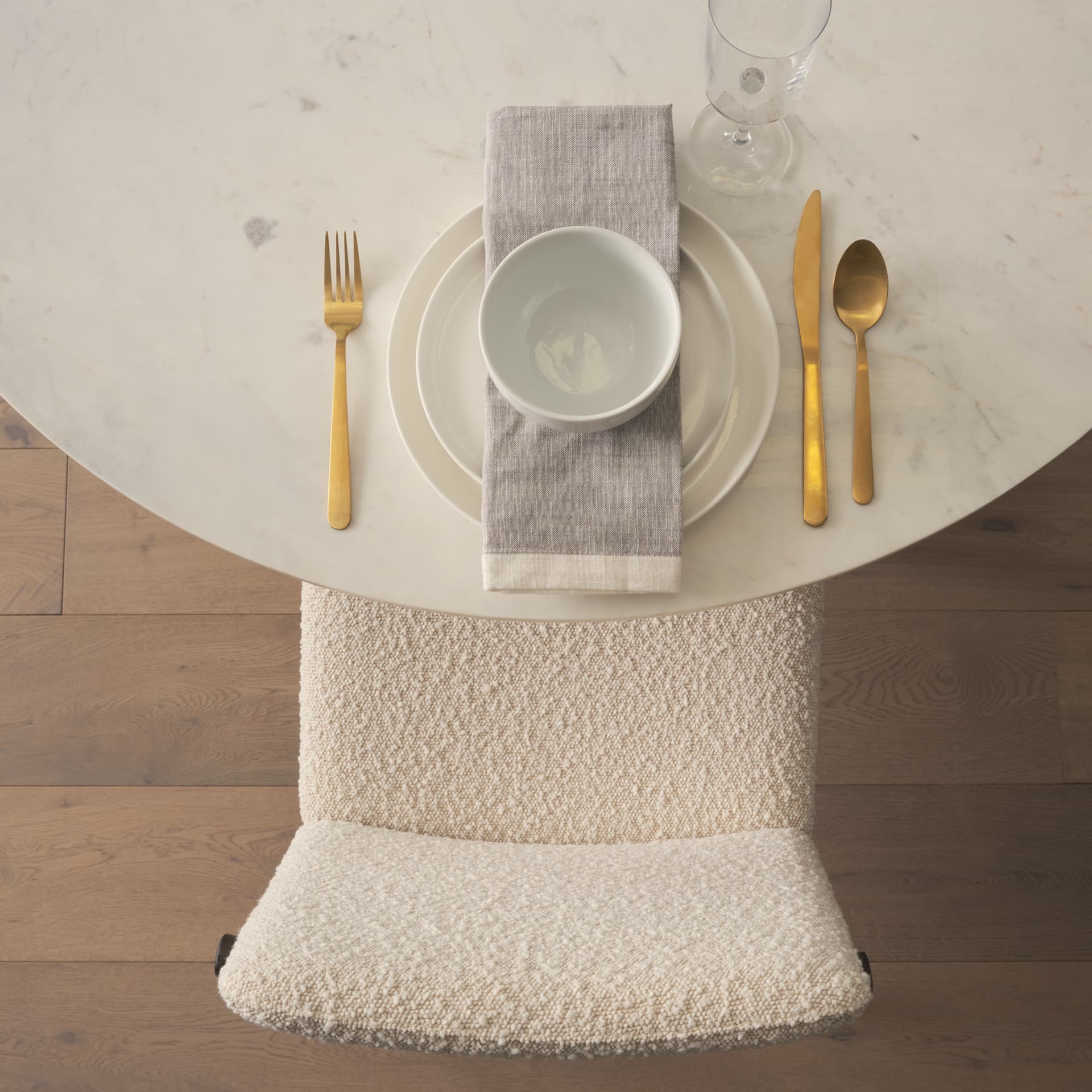 Cavett Curved Back Dining Side Chair | Cream Boucle w/ Dark Wood — product photograph