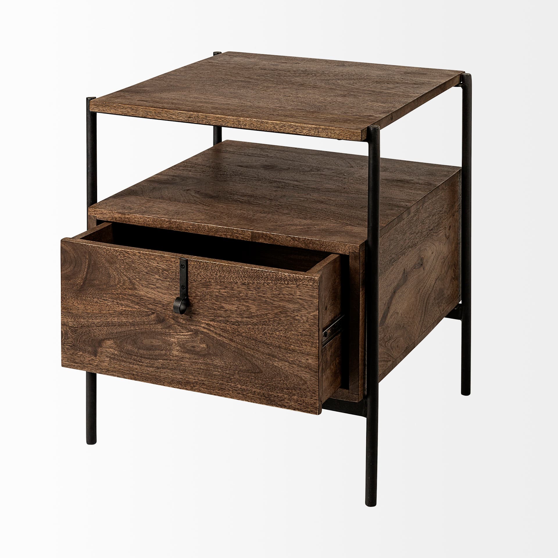 Glenn I 20L x 21W x 24H Dark Brown Wood w/ Black Iron Frame Square End/Side Table — product photograph