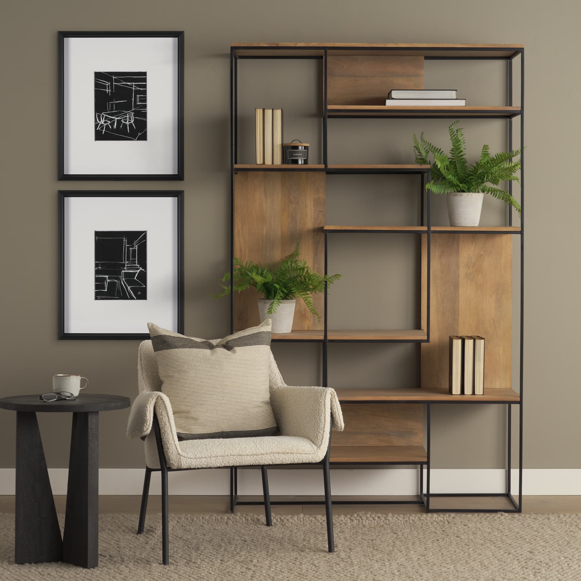 Interior Sketch III by Mercana Studio a Hand Embellished Framed Art Print Matted under Glass — in a styled room