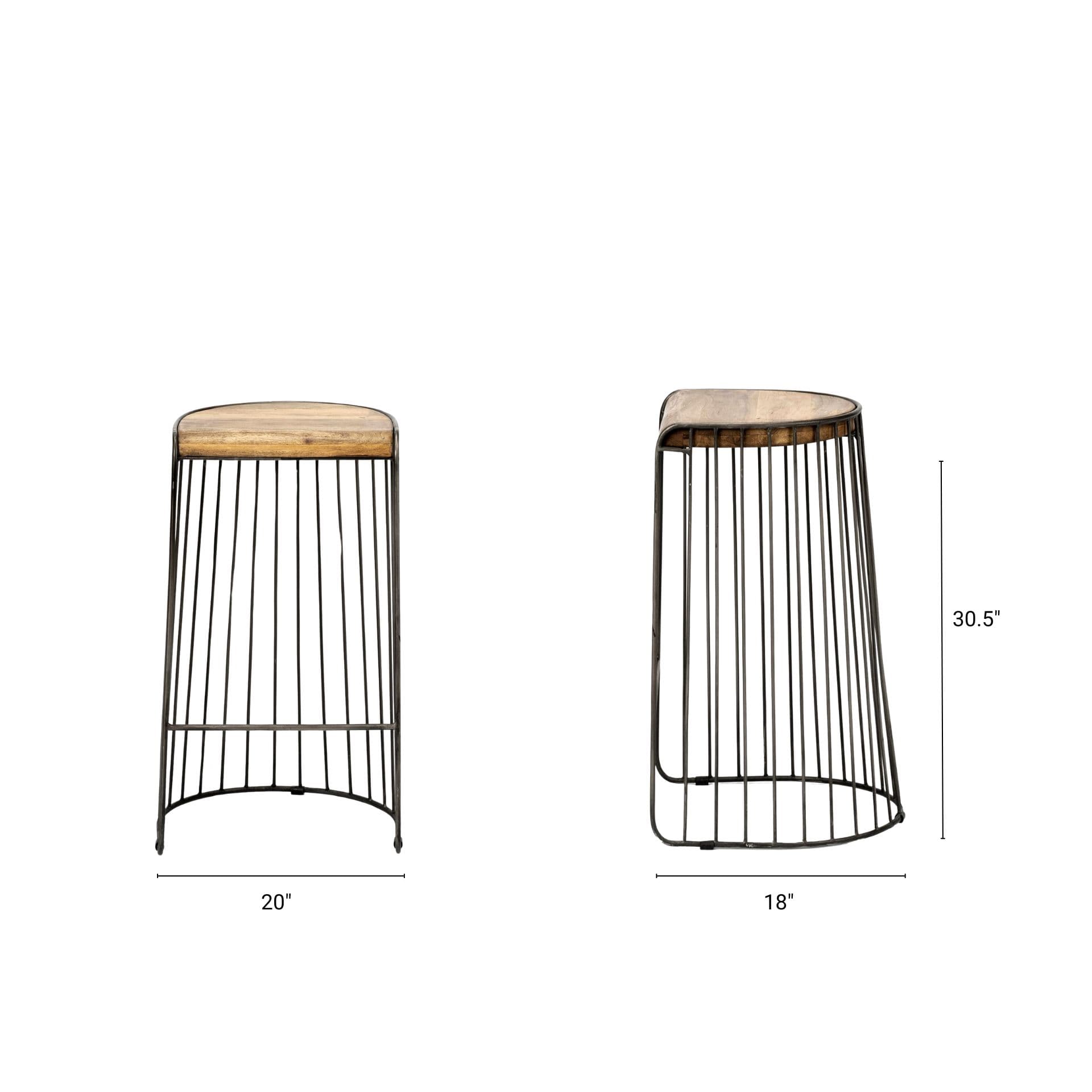 Seagram Backless 30.5in Seat Bar Stool | Brown Wood w/ Black Metal — product photograph