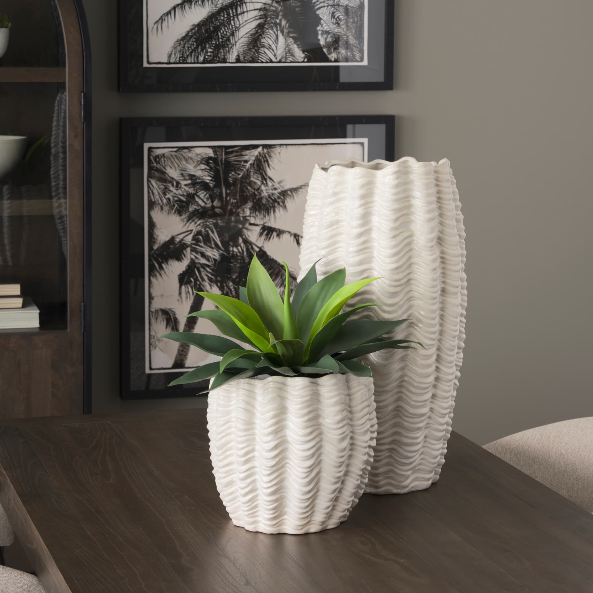 Velia Tall Seashell Sculptural Cream Glazed Ceramic Vase — product photograph