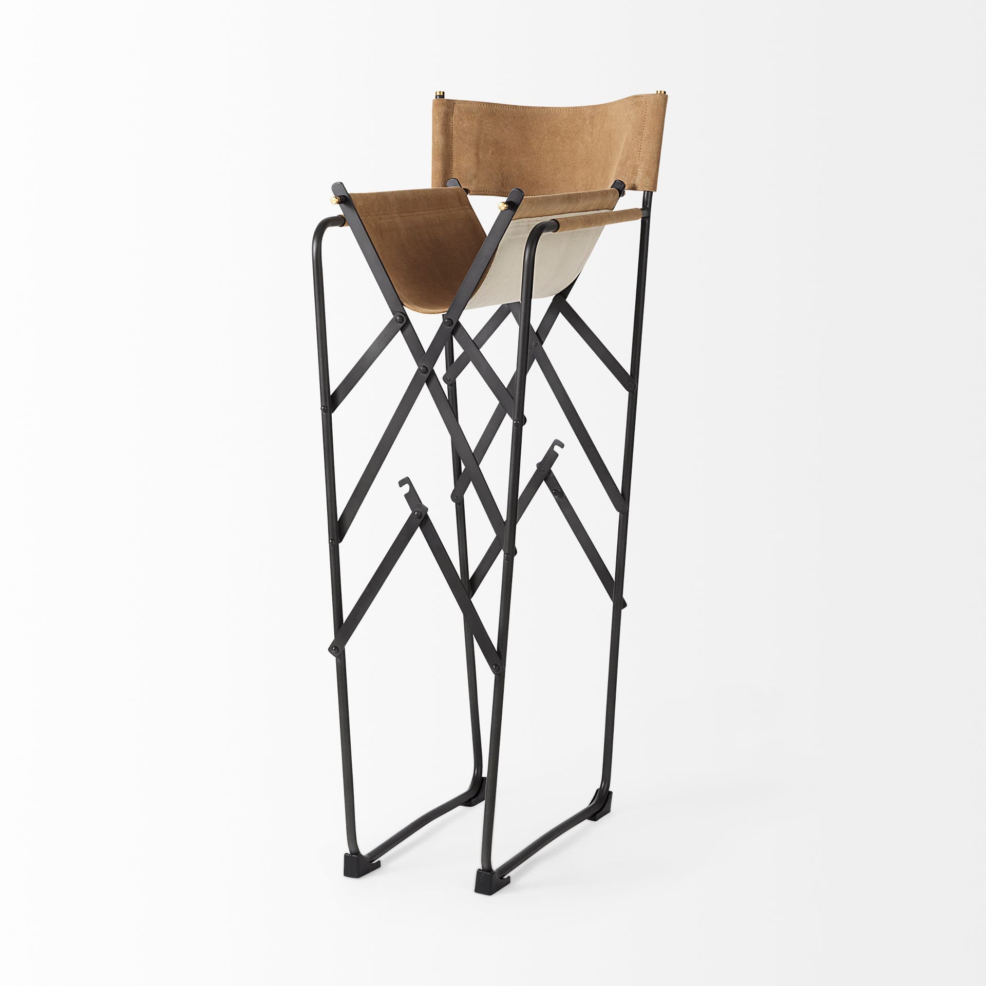 Direttore Backless 44.1in Seat Bar Stool | Brown Leather w/ Black Iron — product photograph