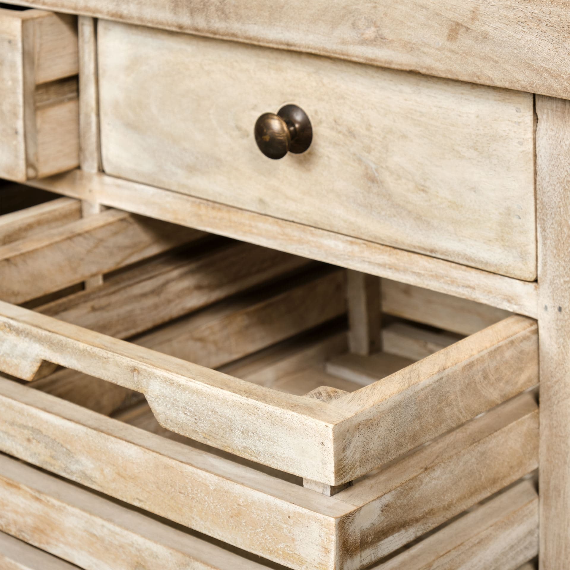 Columbia 62L x 28W x 36H I Light Brown Body w/ Black Iron Knobs Rolling Kitchen Island — product photograph
