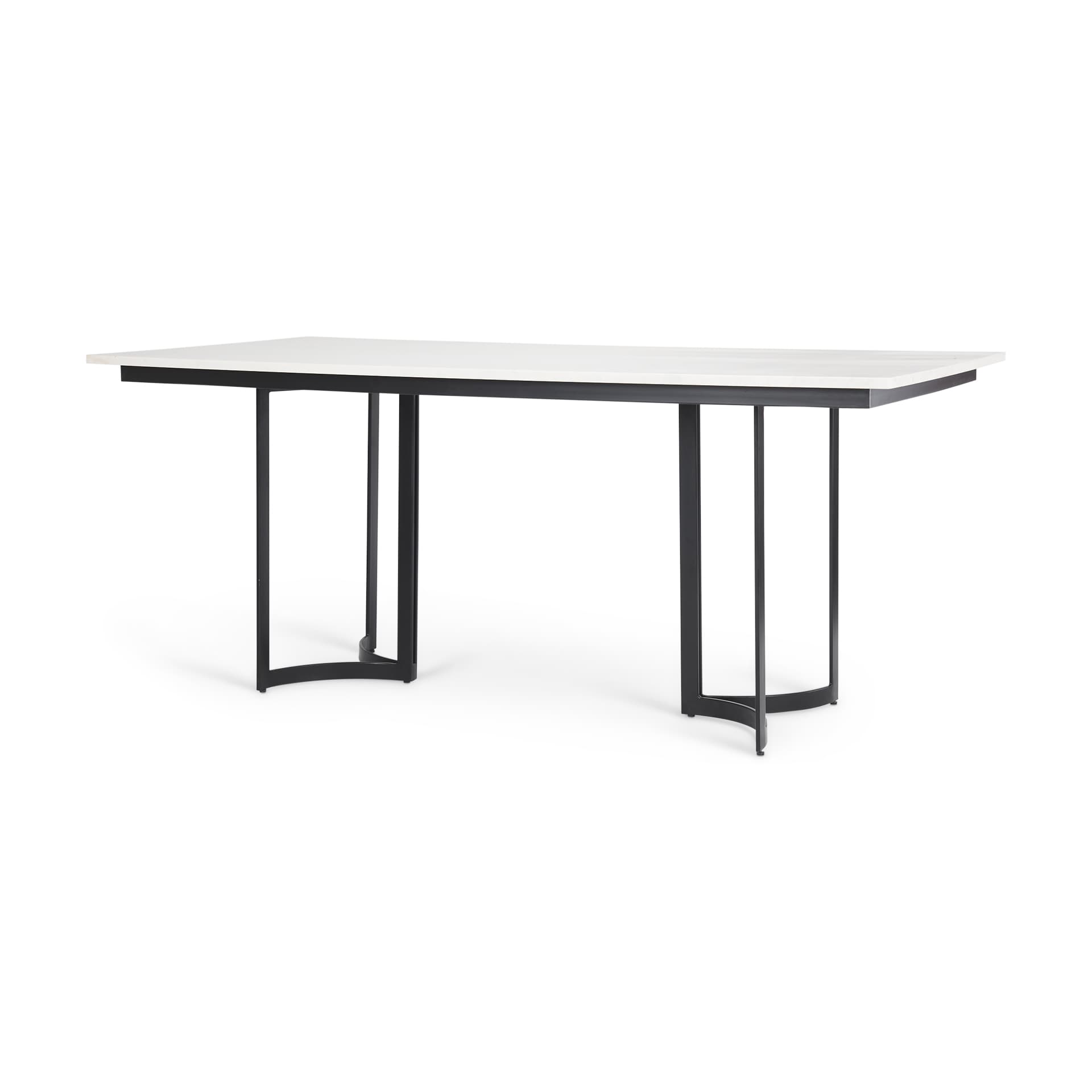 Tanner 71"L x 35"W Rectangular Pedestal Dining Table | Modern | White Marble & Black Metal | Seats 6 — product photograph