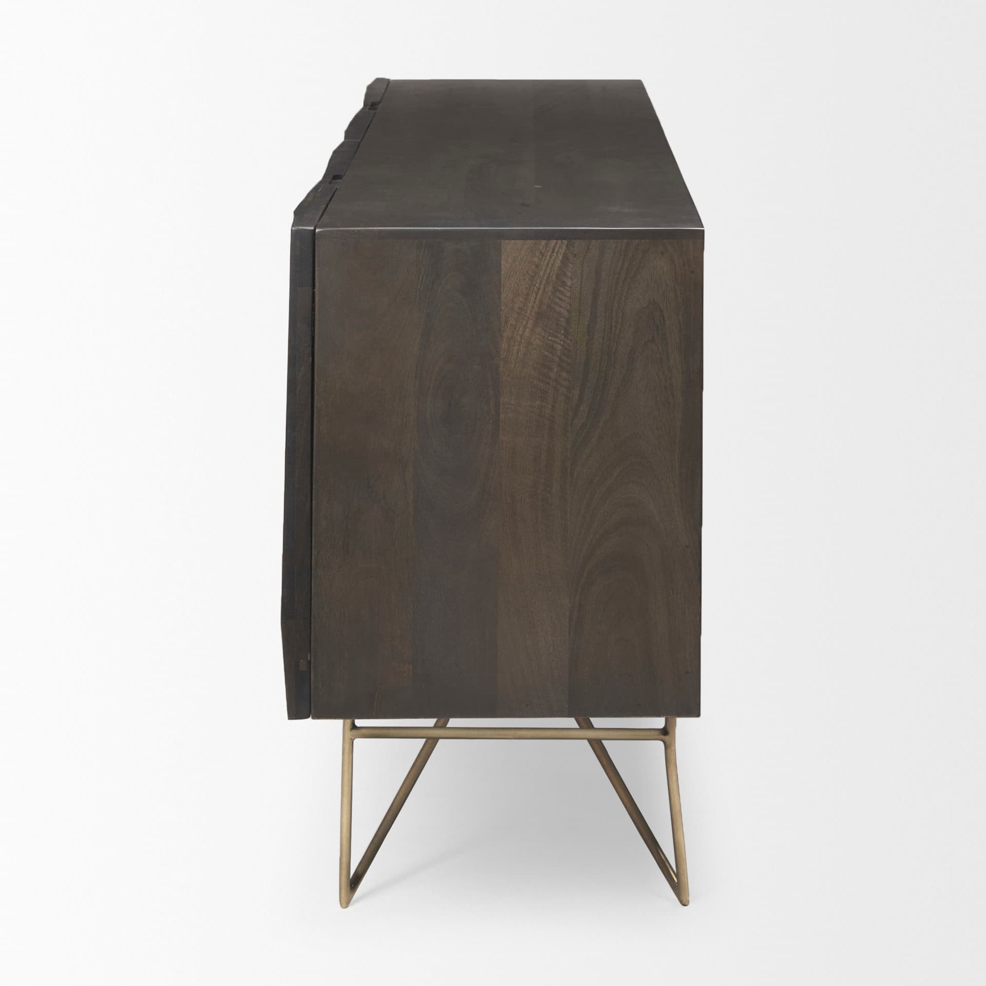 Darwin 80x17.5 Brown Solid Wood Gold Metal Base 4 Cabinet Door Sideboard — product photograph