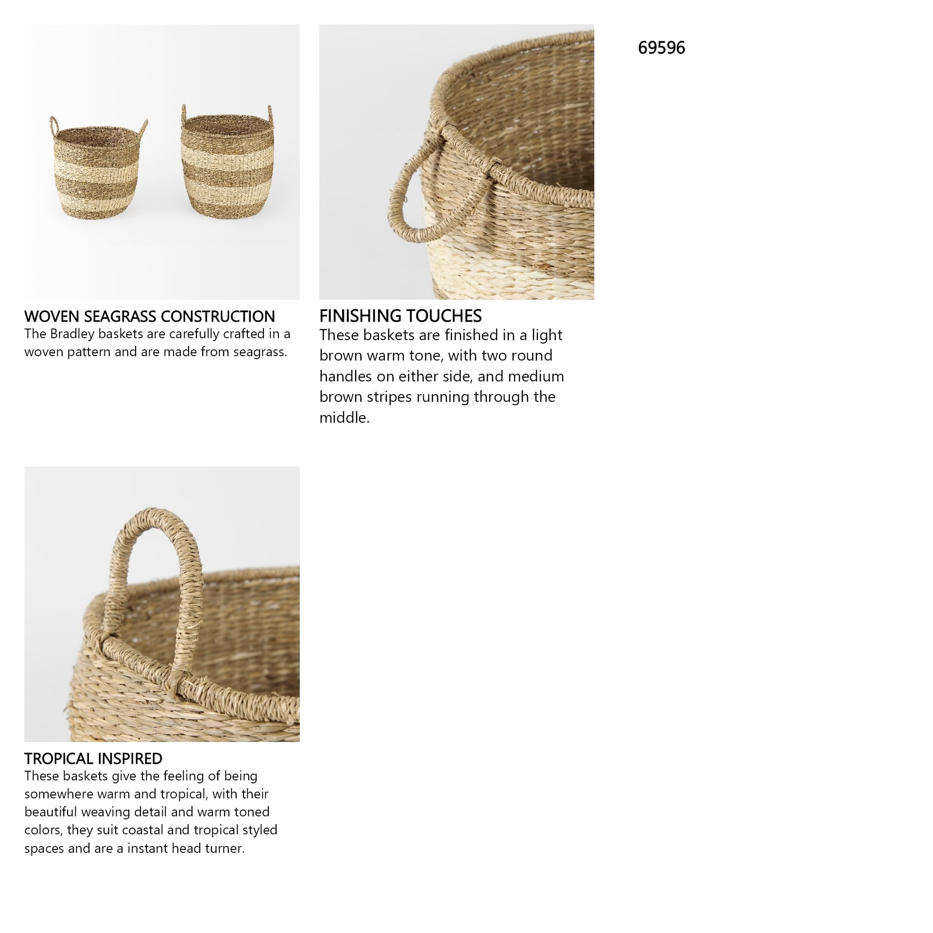 Bradley (Set of 2) Light Brown W/Striped Seagrass Basket W/ Handles — in a styled room